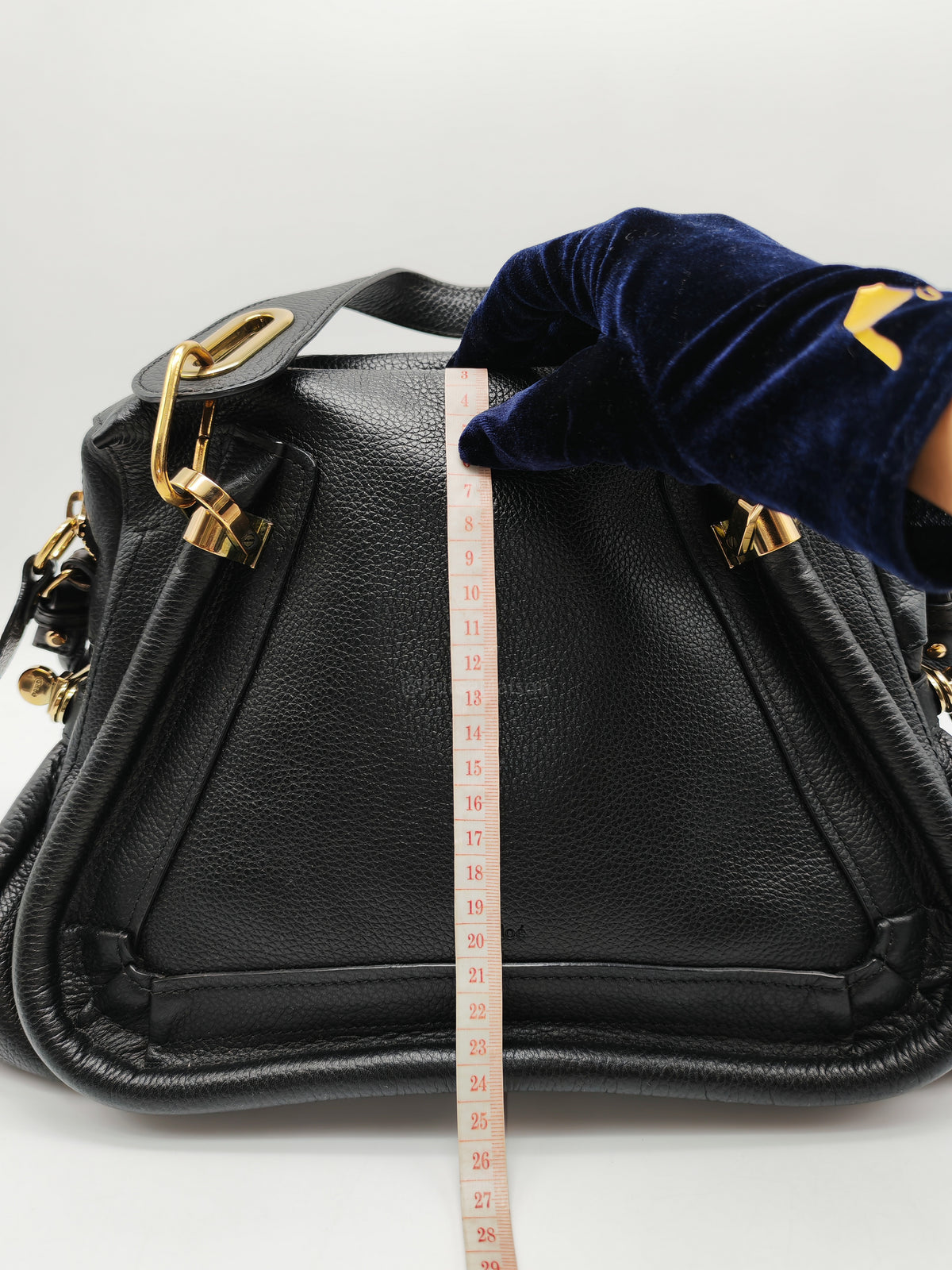 Chloe Paraty Top Handle Shoulder Bag in Black Grained Calfskin Leather and Gold Hardware | Purse Maison Luxury Bags Shop