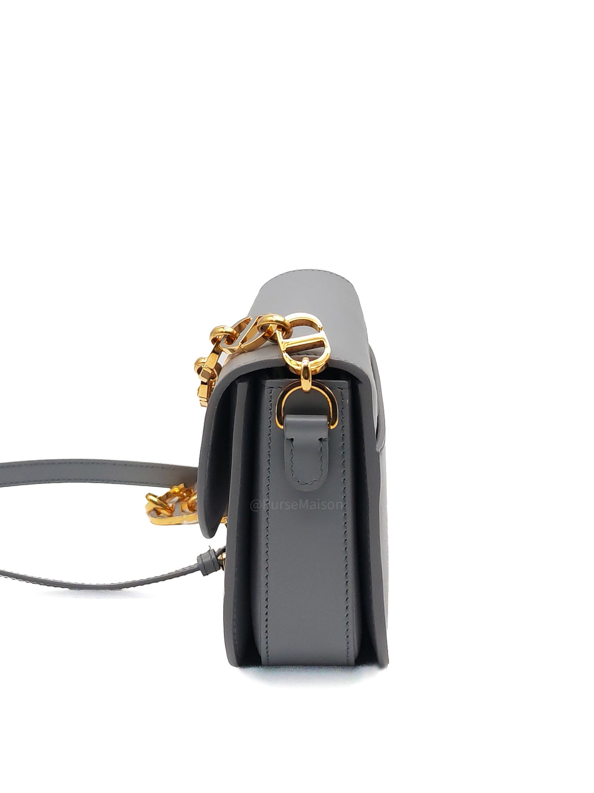 Christian Dior 30 Montaigne Avenue Bag in Gray Box Calfskin Leather and Gold Hardware | Purse Maison Luxury Bags Shop