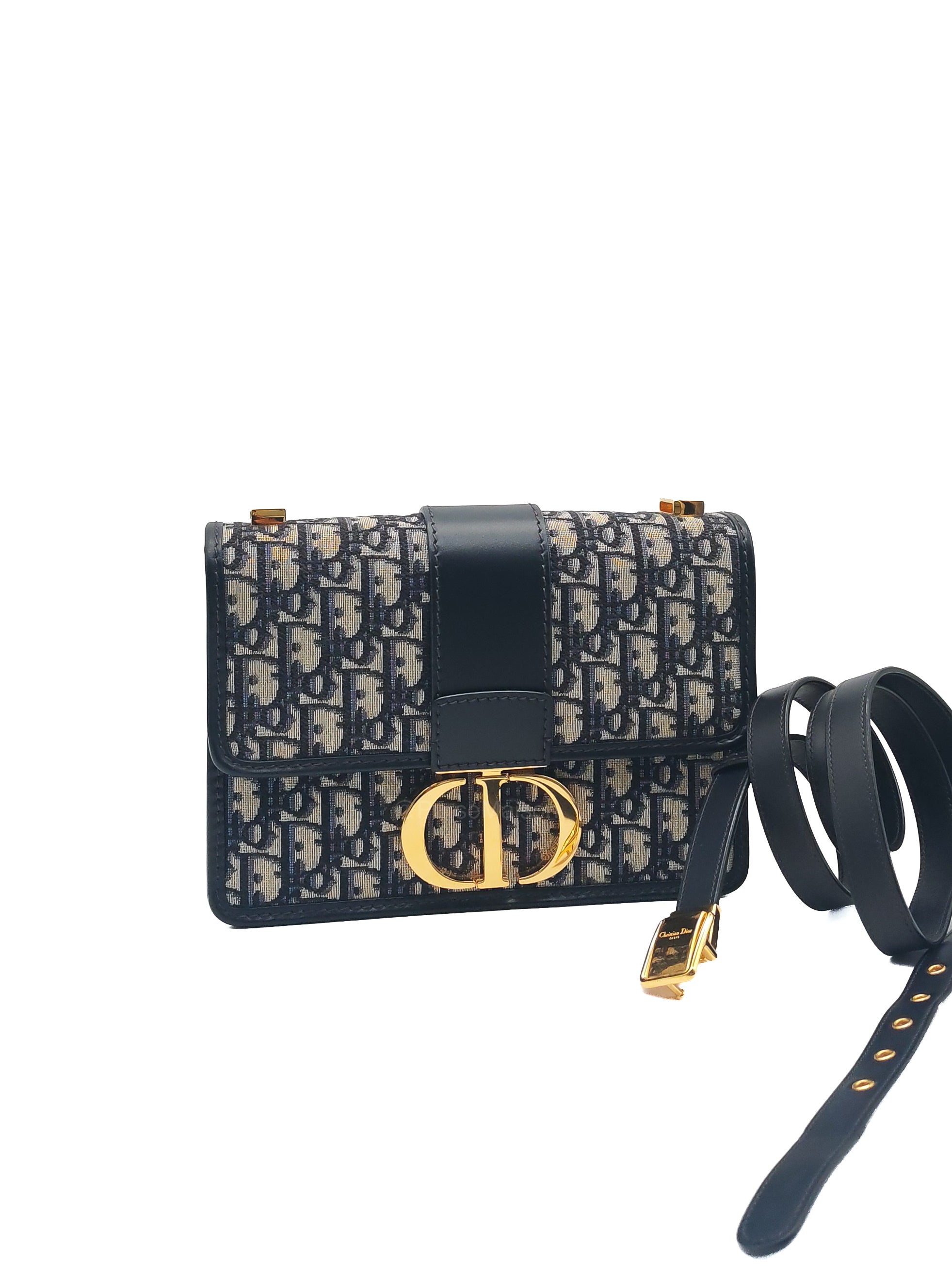 Christian Dior 30 Montaigne Bag in BLue Dior Oblique Jacquard Canvas and Gold Hardware | Purse Maison Luxury Bags Shop