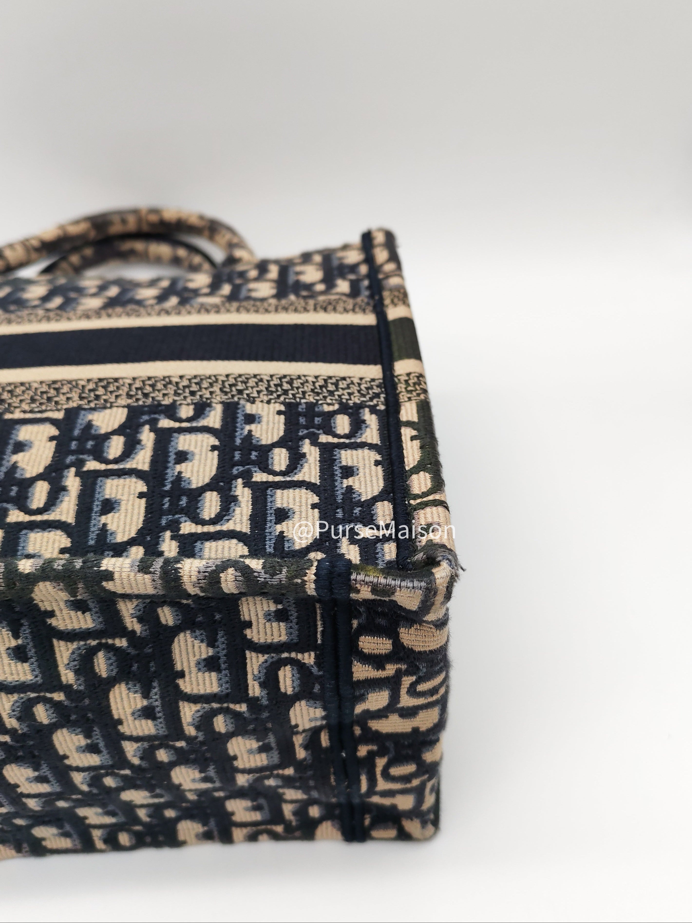 Christian Dior Book Tote Bag Small in Blue Oblique Embroidered Canvas | Purse Maison Luxury Bags Shop