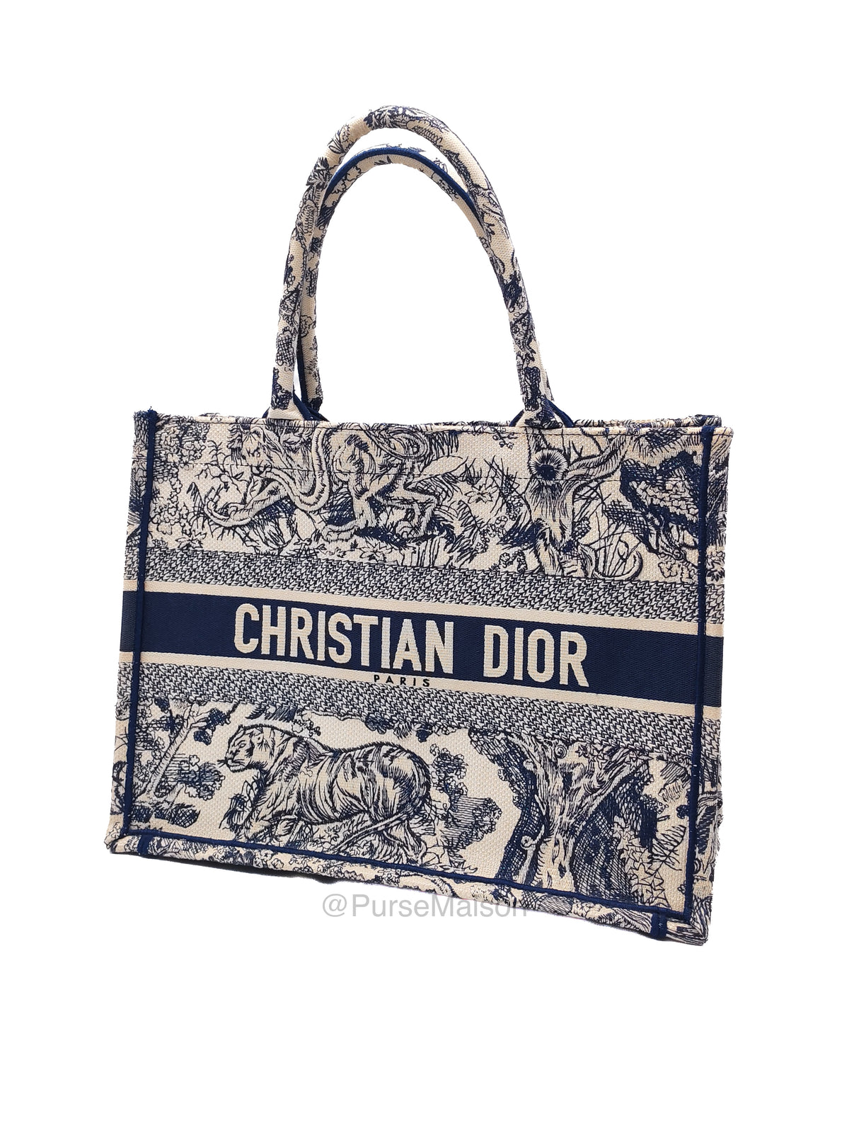 Christian Dior Book Tote Medium in Ecru and Blue Toile de Jouy Embroidery Canvas | Purse Maison Luxury Bags Shop