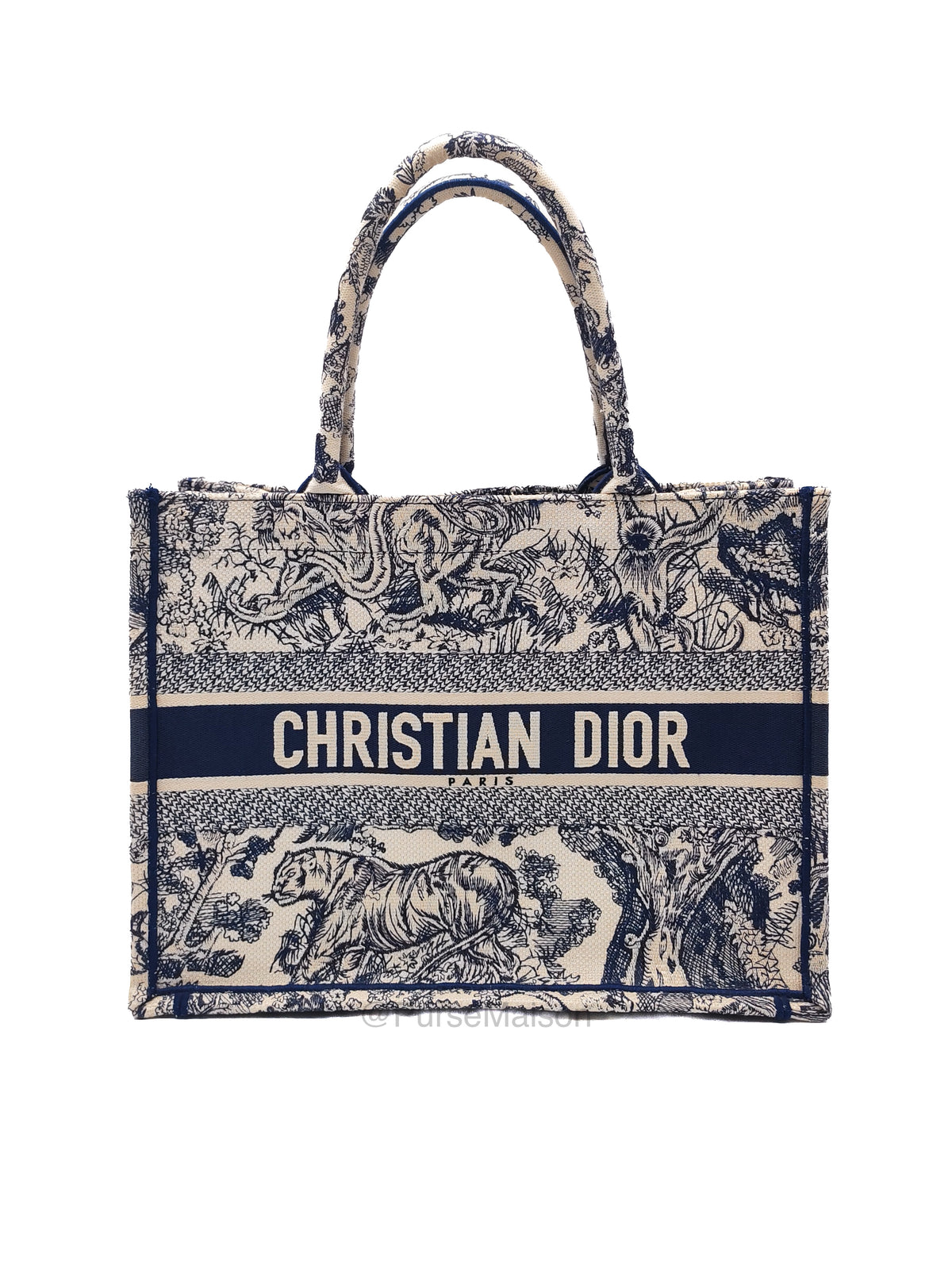 Christian Dior Book Tote Medium in Ecru and Blue Toile de Jouy Embroidery Canvas | Purse Maison Luxury Bags Shop