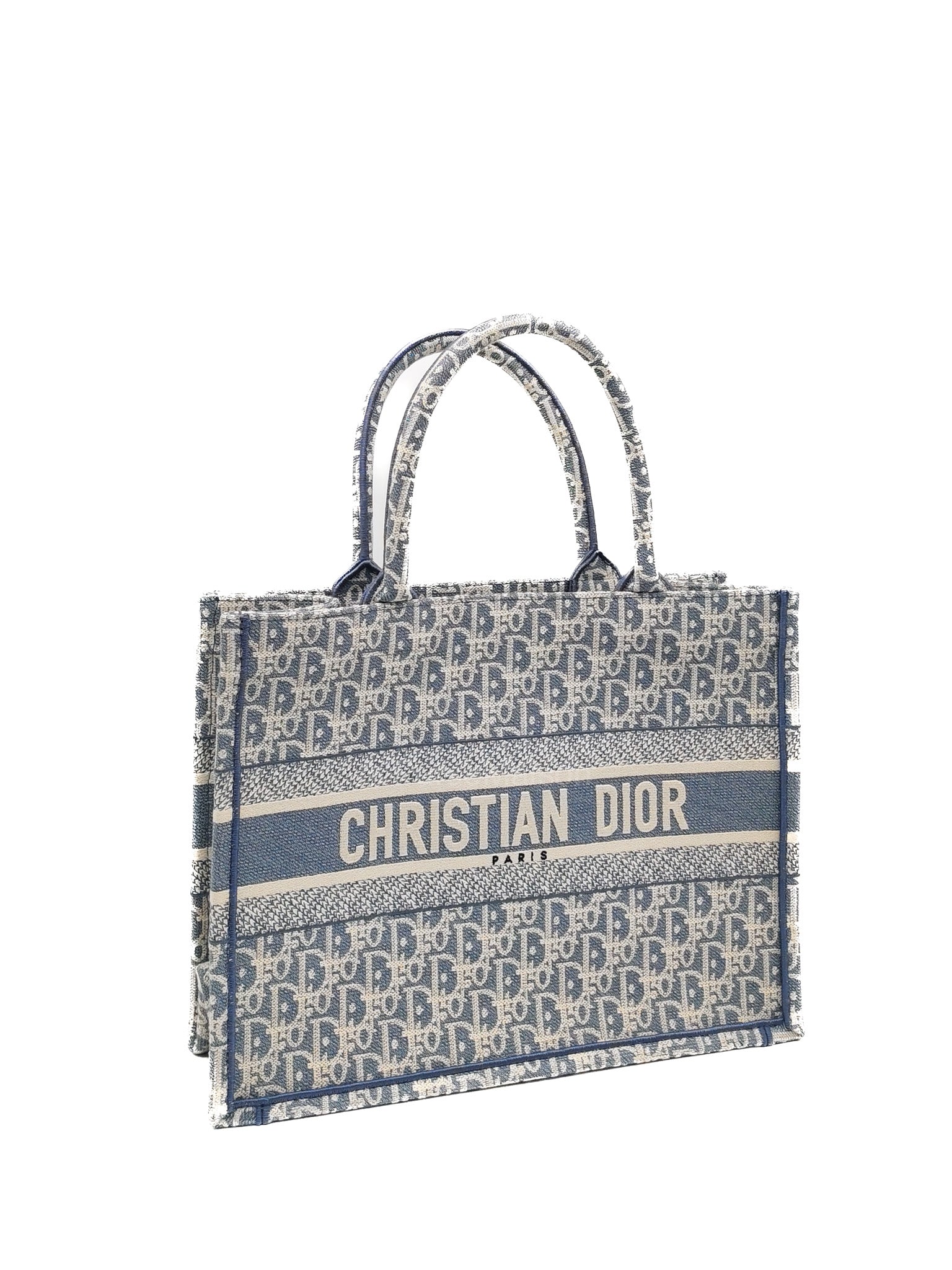 Christian Dior Book Tote Medium in Light Blue Oblique Pattern Canvas Embroidery | Purse Maison Luxury Bags Shop