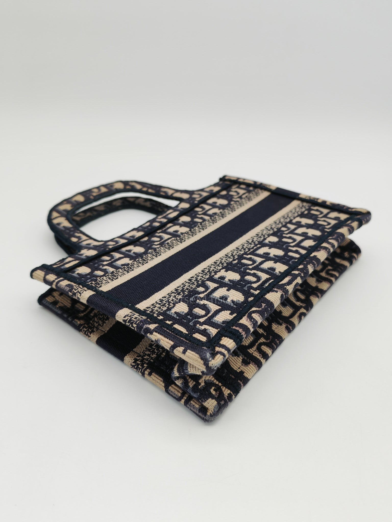 Christian Dior Book Tote Mini in Blue Embroidered Canvas