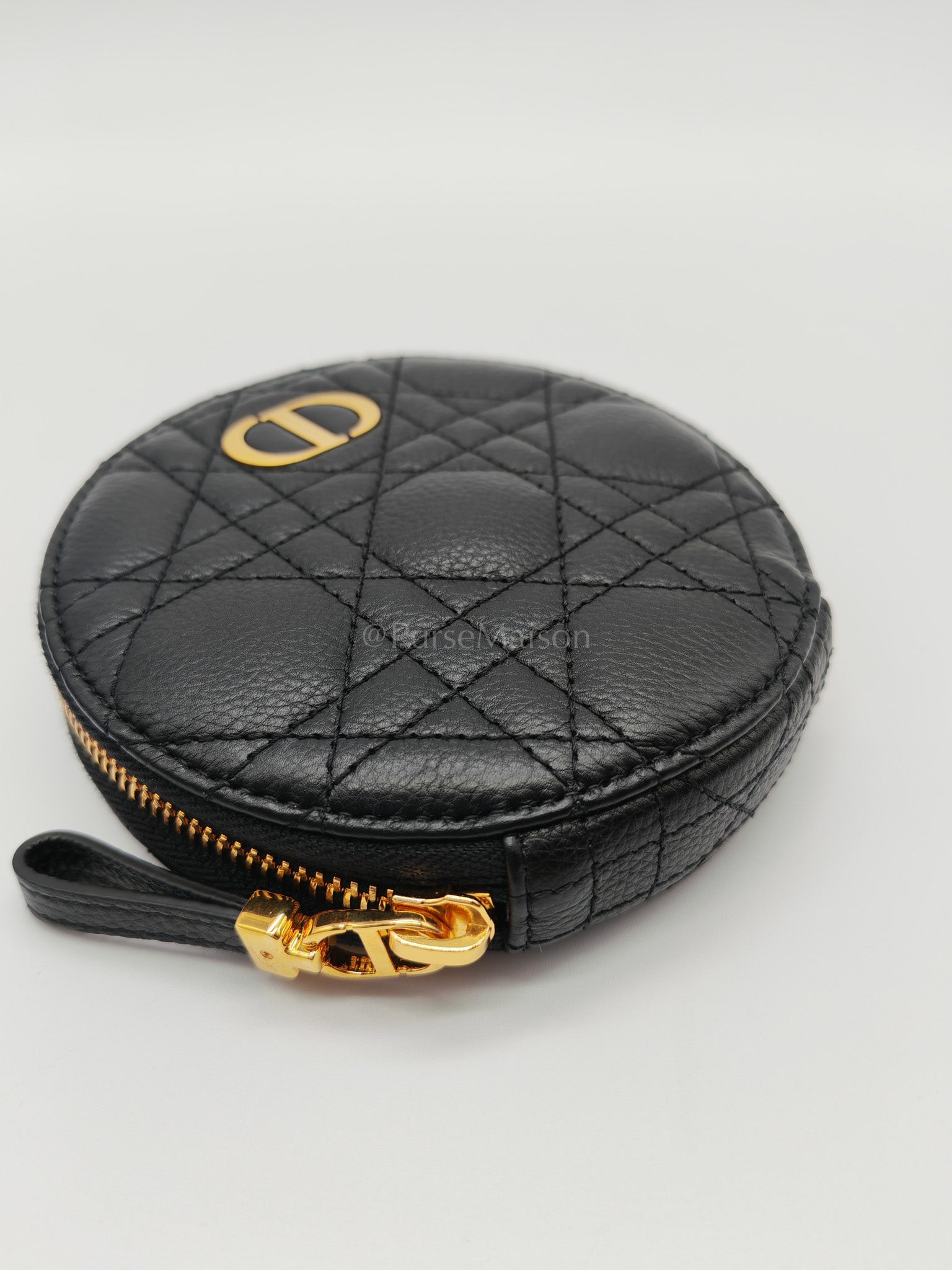 Caro Round Pouch in Black Cannage Calfskin Leather Chain Bag | Purse Maison Luxury Bags Shop