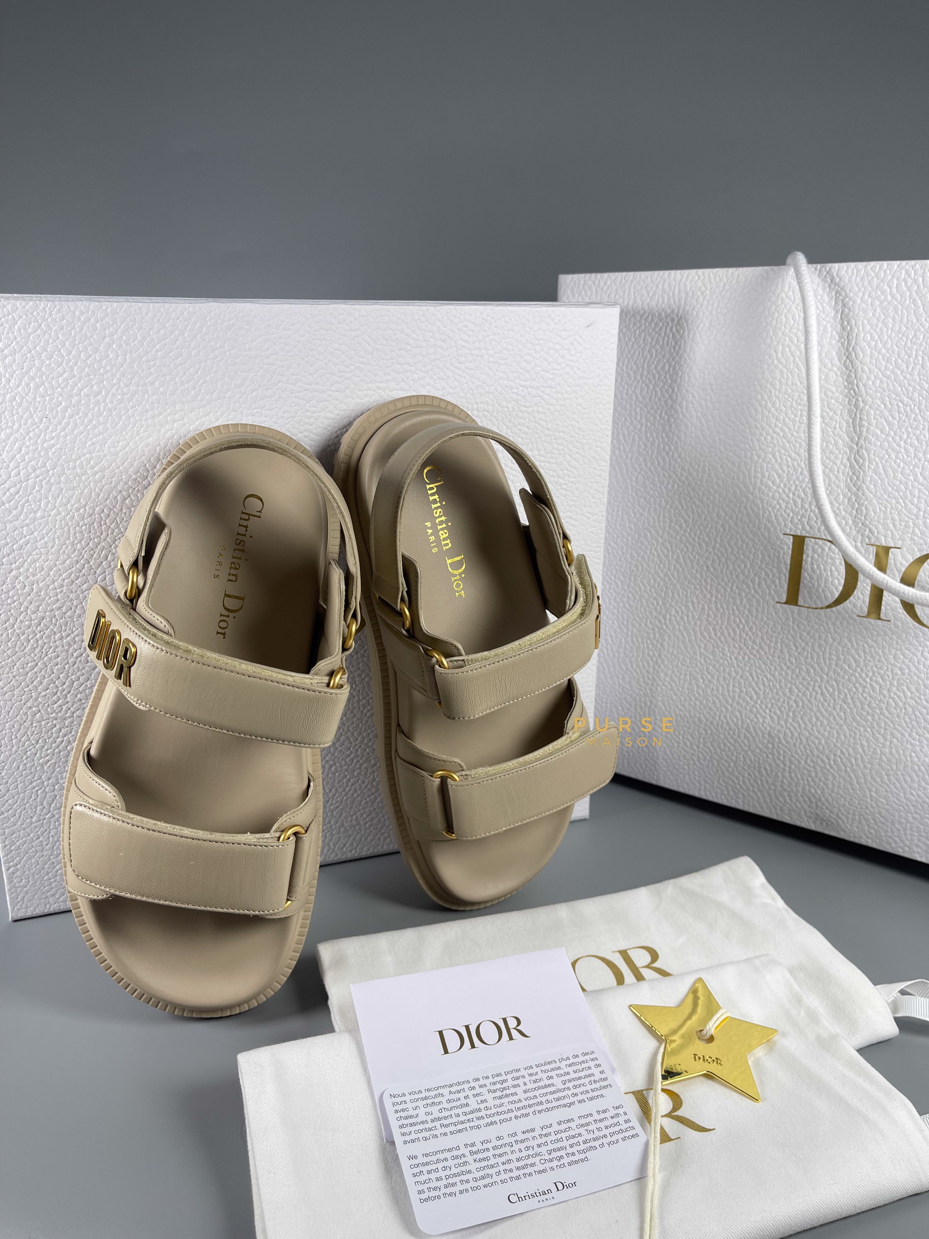 Christian Dior Dioract Beige Lambskin Sandals (Size 36 EU) | Purse Maison Luxury Bags Shop