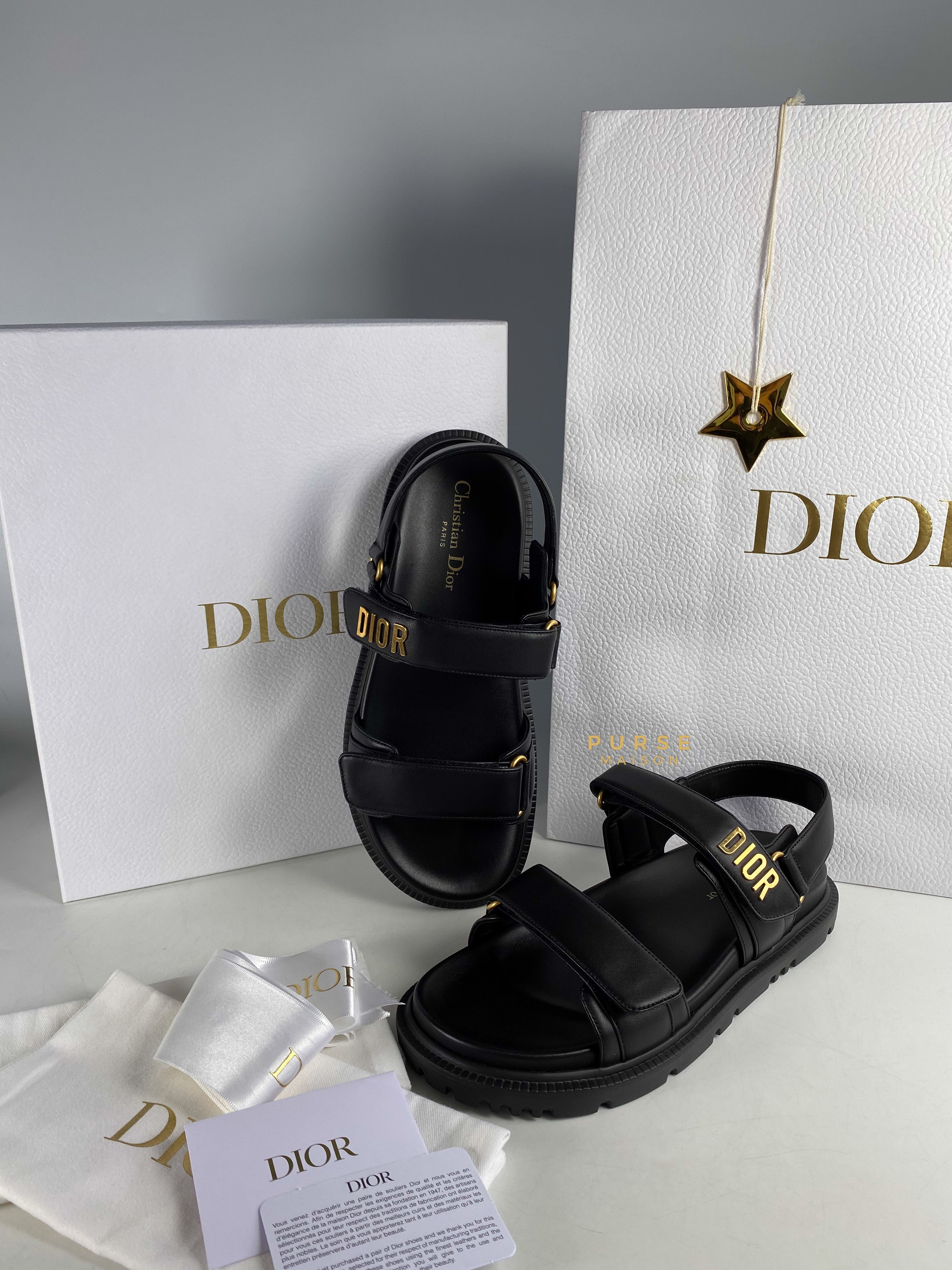 Christian Dior Dioract Black Lambskin Sandals (Size 40 EU, 26.5cm) | Purse Maison Luxury Bags Shop
