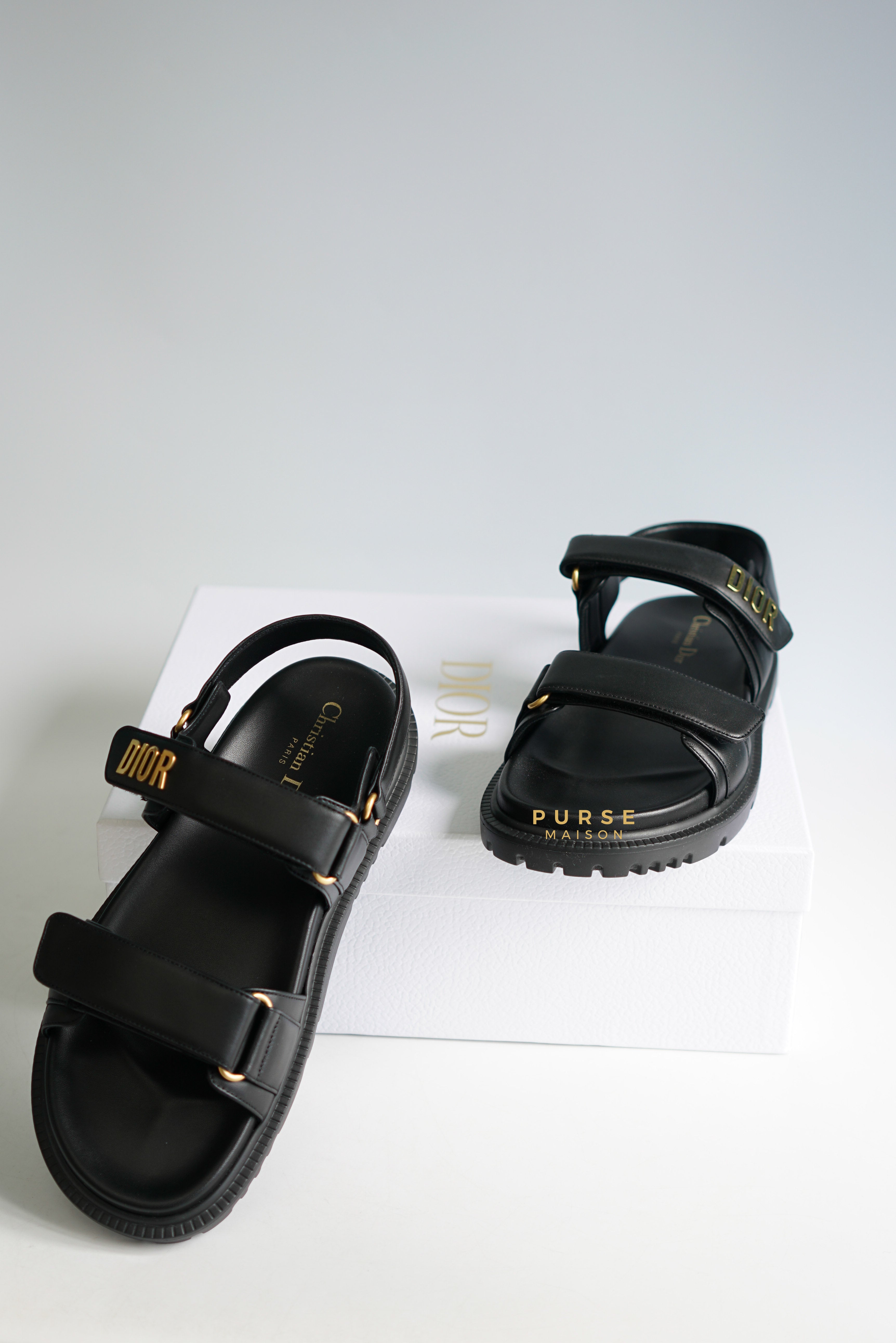 Christian Dior Dioract Black Lambskin Sandals Size 40 EU