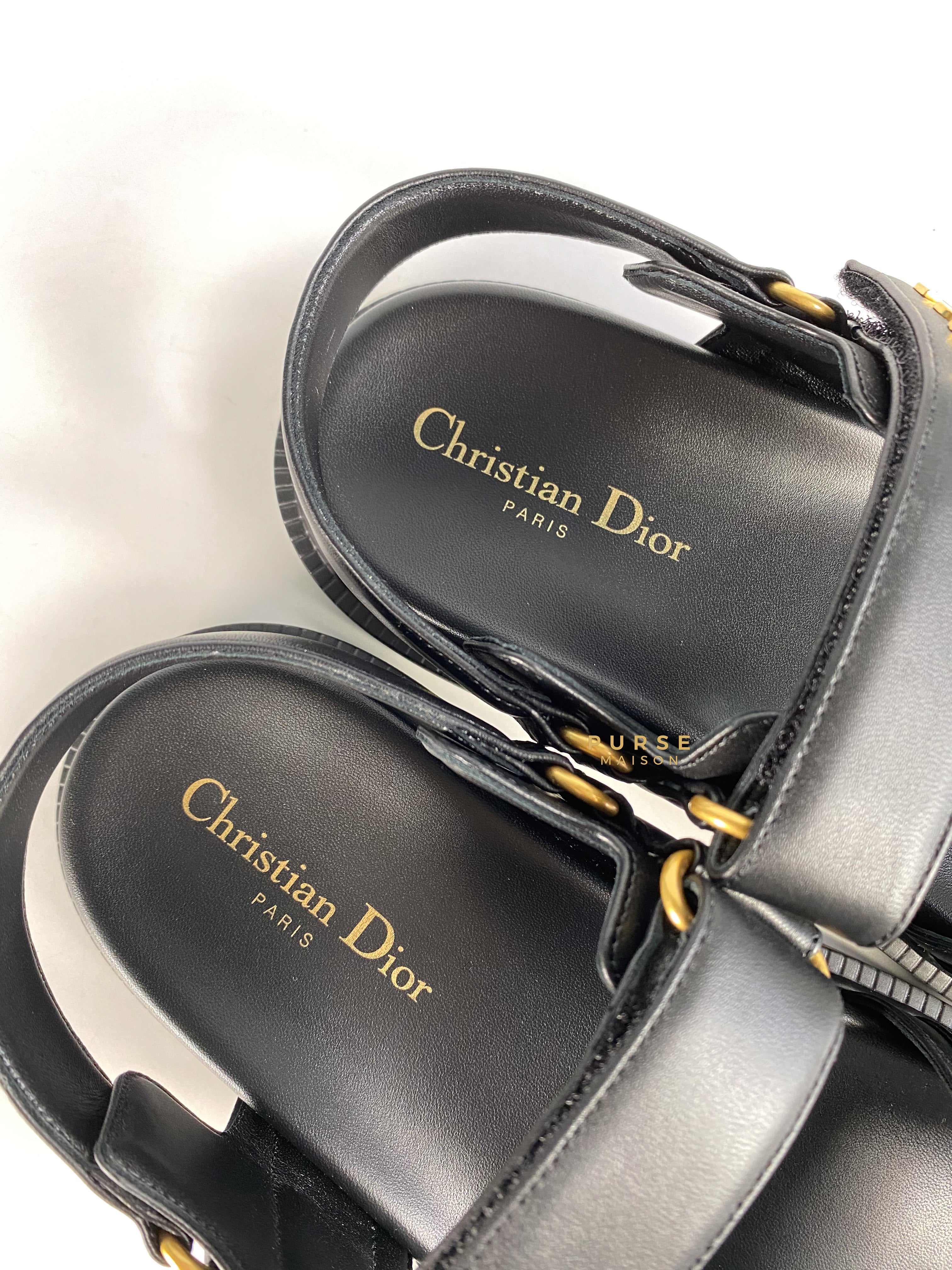 Christian Dior Dioract Black Lambskin Sandals Size 40 EU