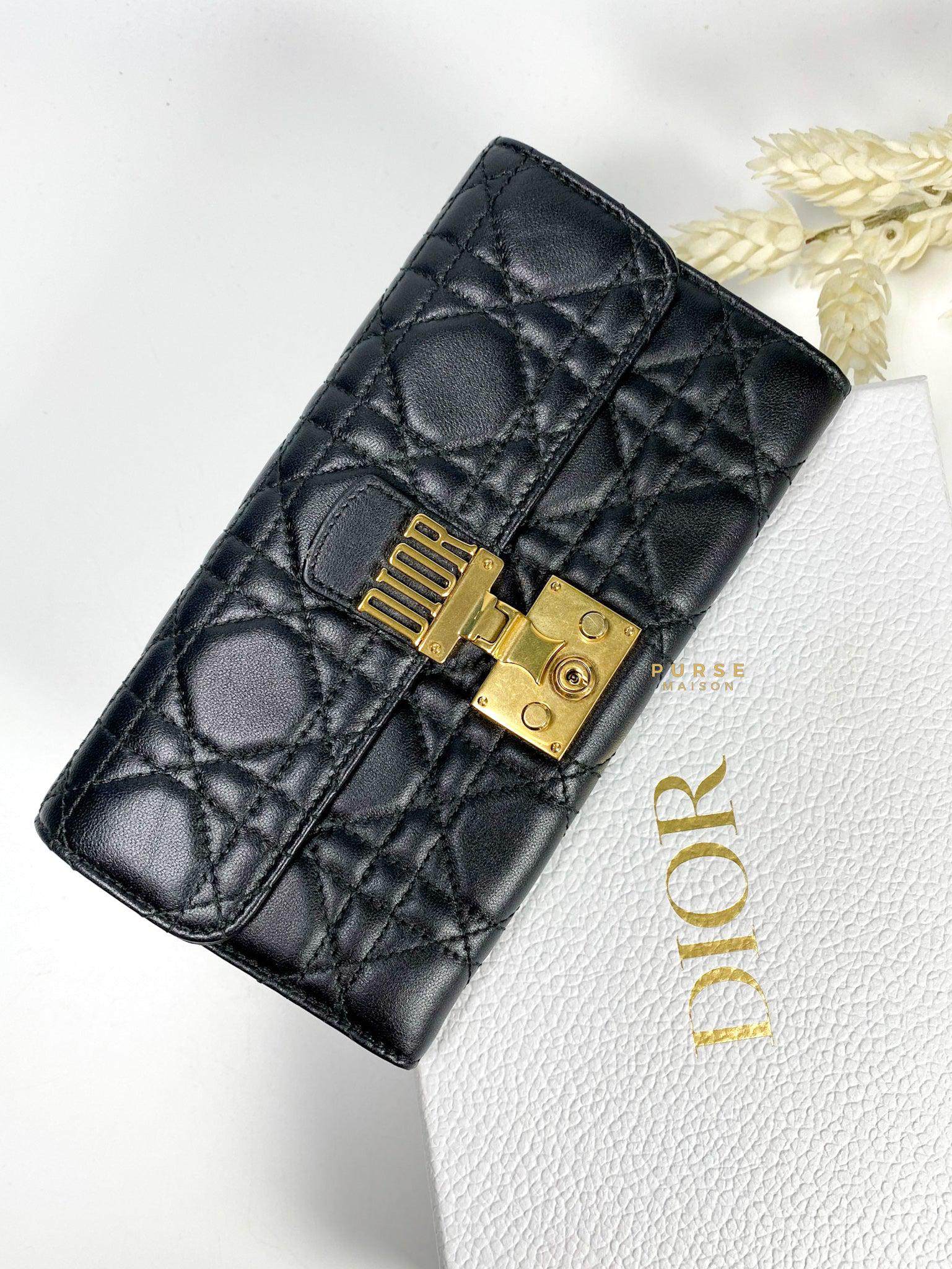 Christian Dior Dioraddict Continental Wallet in Black Cannage Lambskin