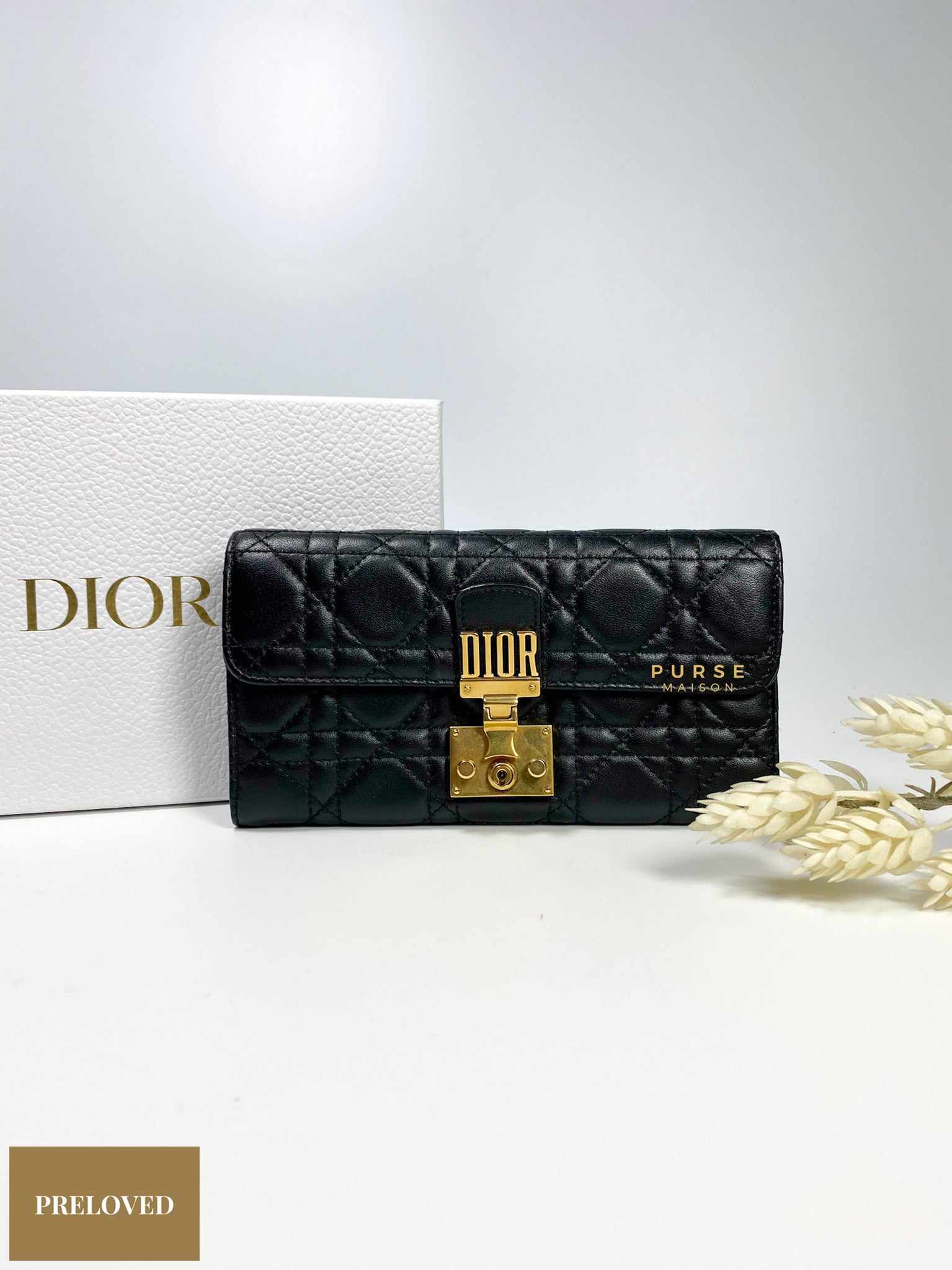 Christian Dior Dioraddict Continental Wallet in Black Cannage Lambskin