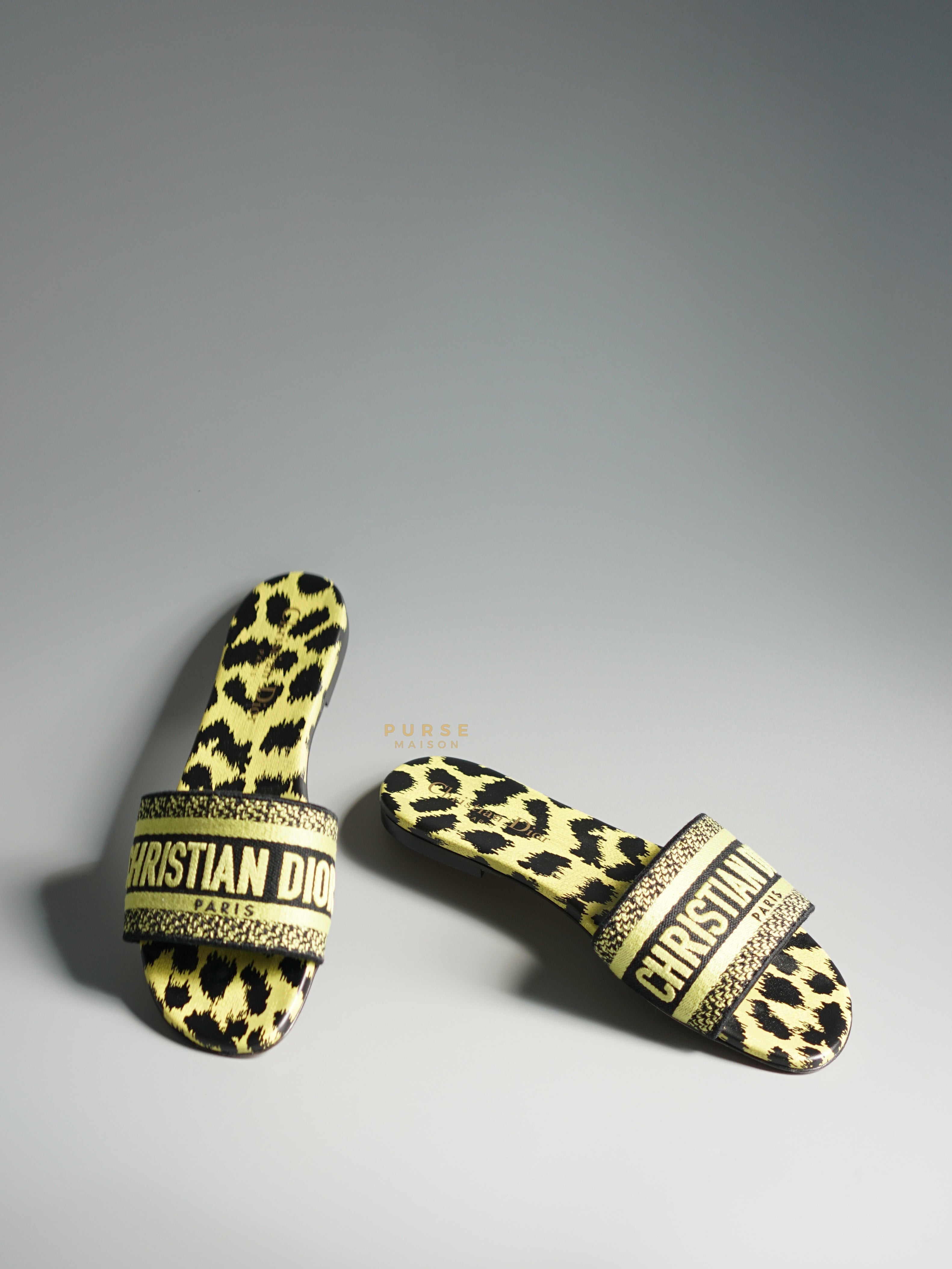 Christian Dior DWAY Slides Leopard Light Green Size 37 | Purse Maison Luxury Bags Shop