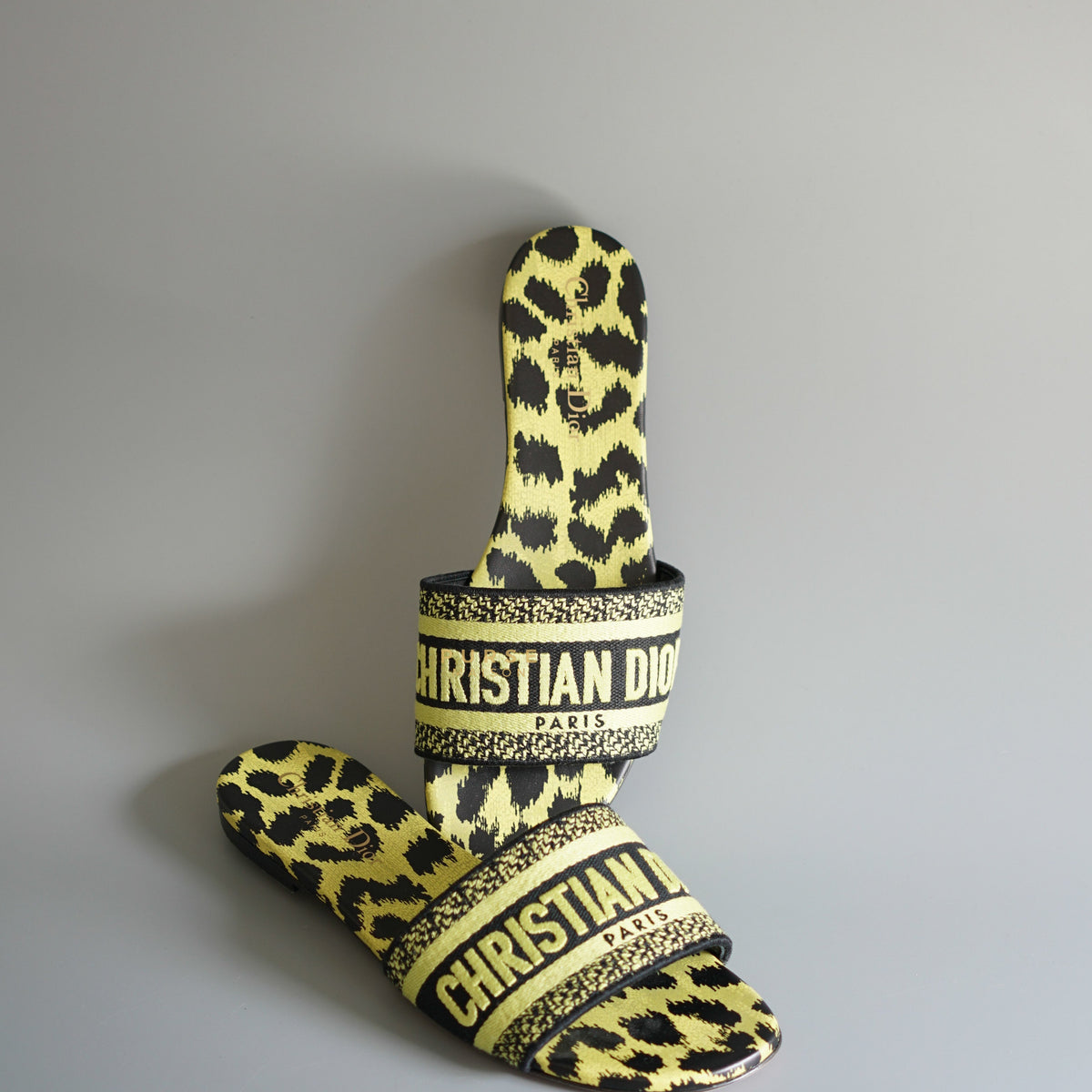 Christian Dior DWAY Slides Leopard Light Green Size 37