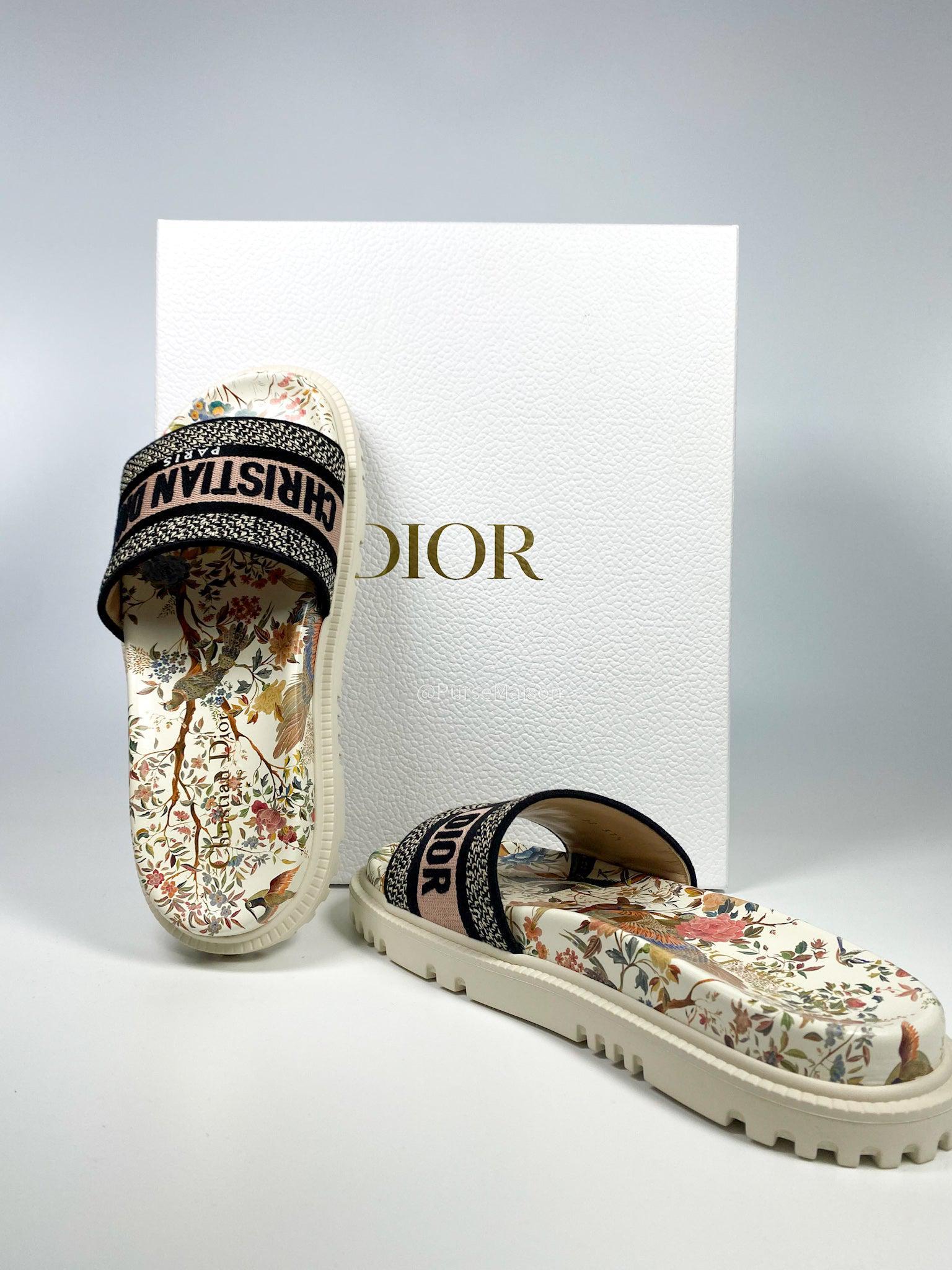 Christian Dior DWAY Slides Toile De Jouy Floral Multicolor