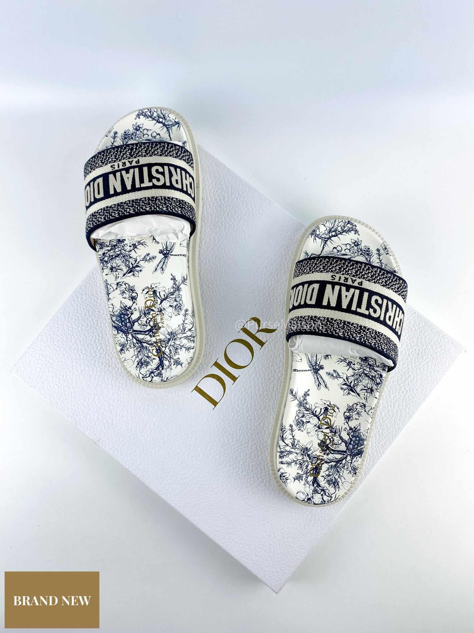 Christian Dior DWAY Slides Toile De Jouy Flower Embroidered cotton Size 37EU (25cm)
