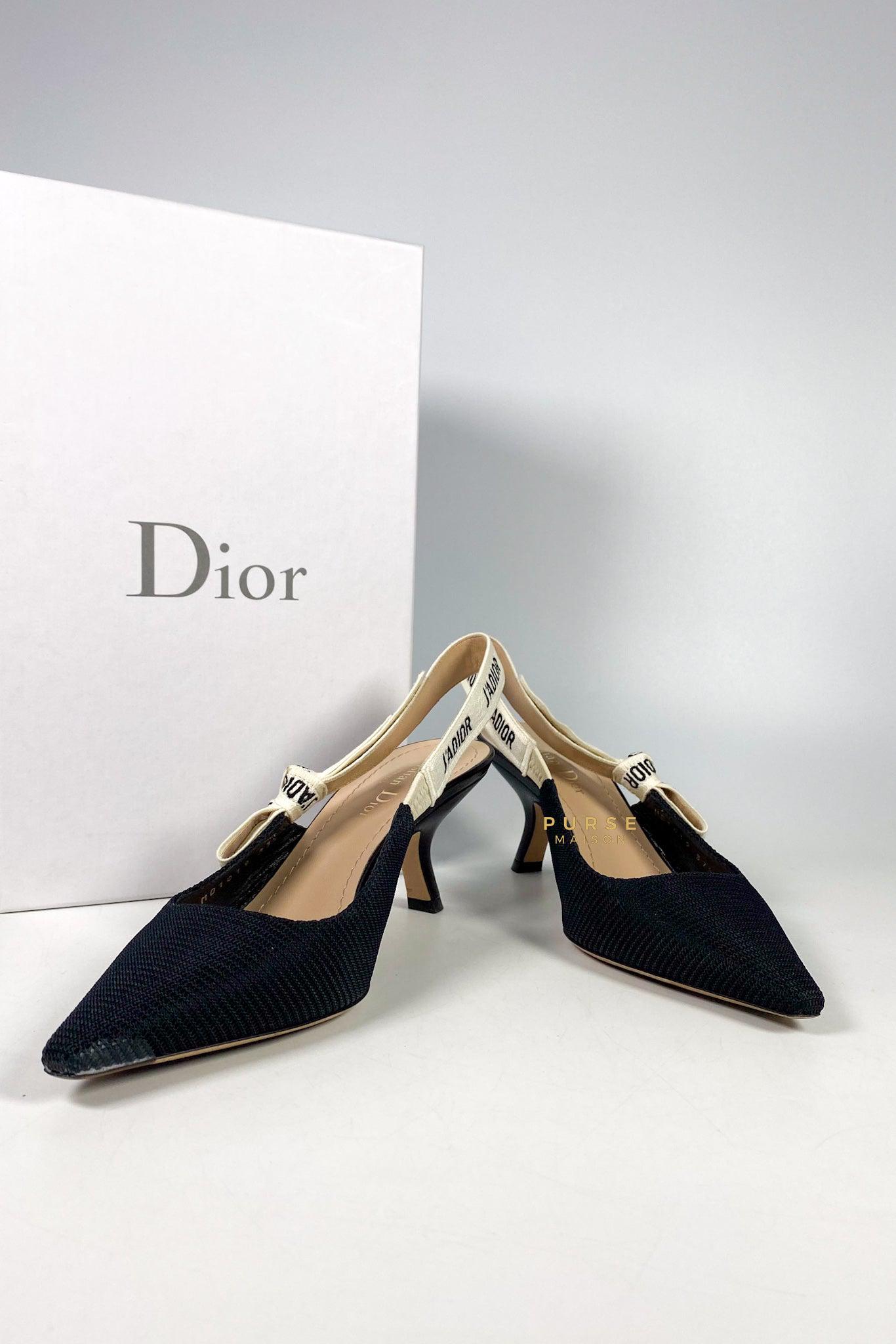 Christian Dior J'Adior Slingback Pump Black Technical Fabric 6.5 cm Heels; Size 37.5 EU (26cm)