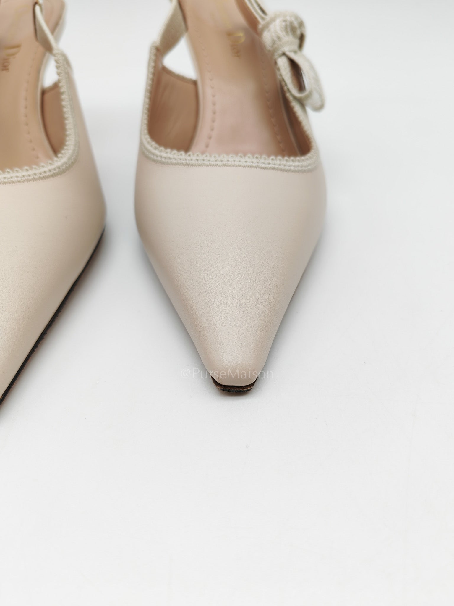 J’Adior Slingback Pumps in Powder Beige Calfskin Leather Size 37EU (23.5cm) | Purse Maison Luxury Bags Shop