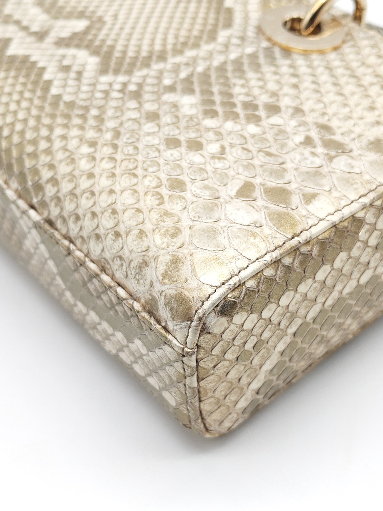 Lady D-Joy Medium in Gold Python Leather & Light Gold Hardware | Purse Maison Luxury Bags Shop