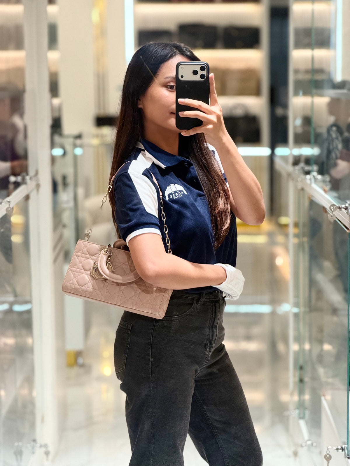 Christian Dior Lady D-Joy Medium in Rose Des Vents Cannage Lambskin Leather Light Gold Hardware | Purse Maison Luxury Bags Shop