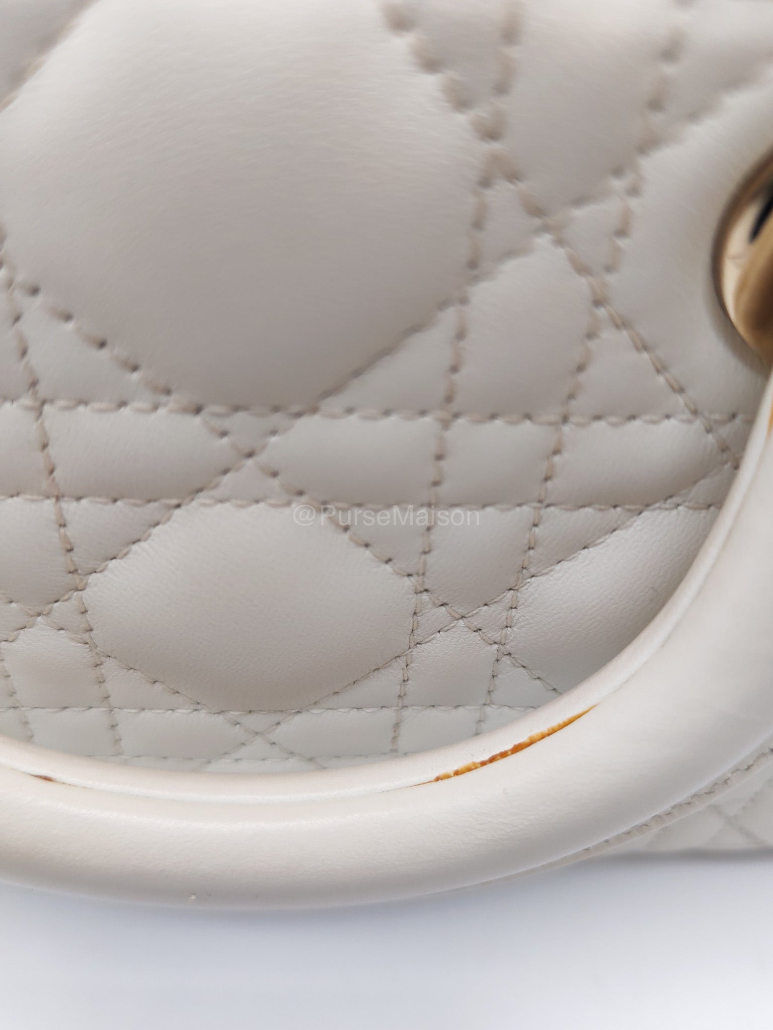 Christian Dior Lady D-Joy Medium in White Cannage Lambskin Leather Light Gold Hardware | Purse Maison Luxury Bags Shop