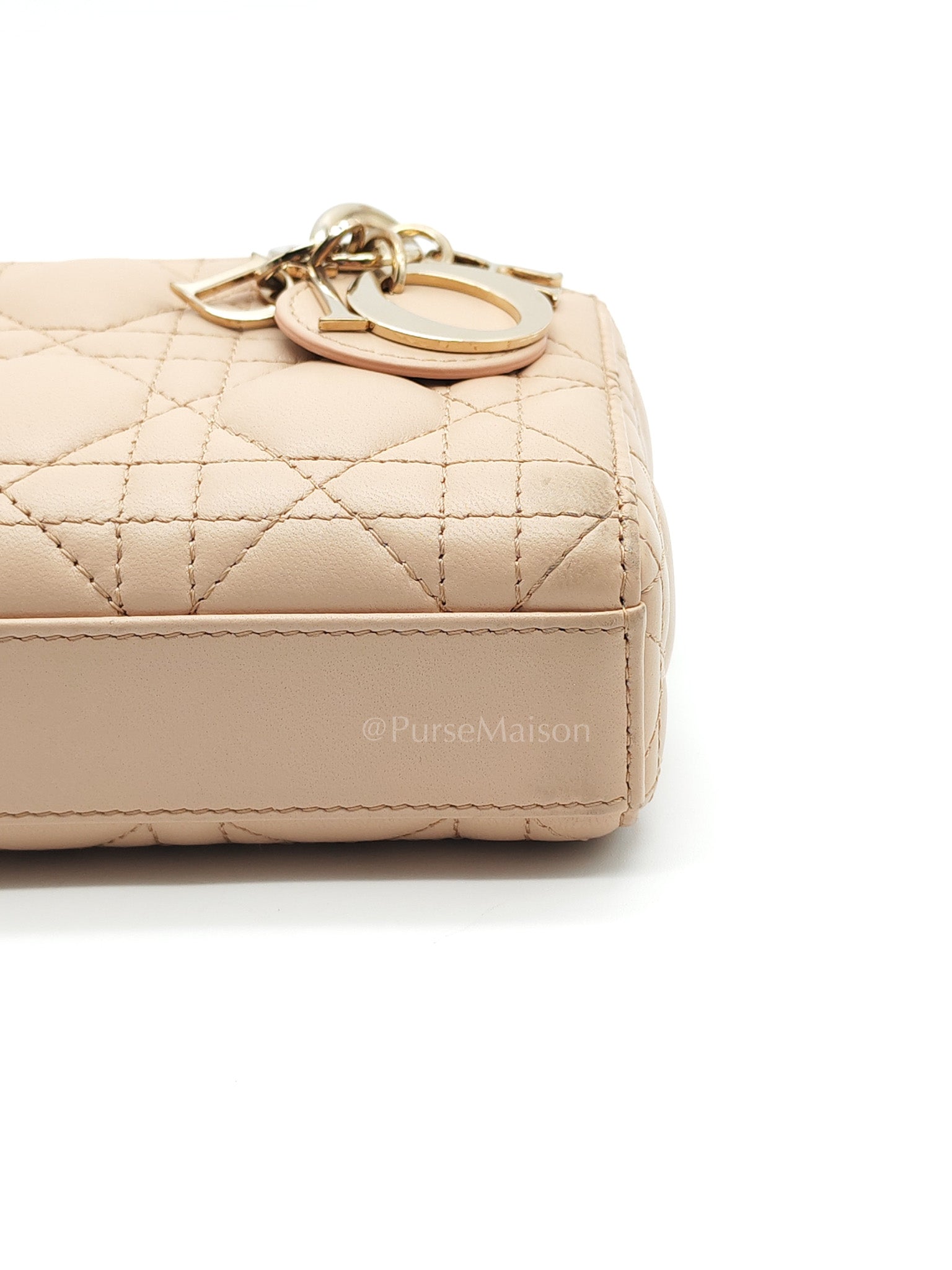 Lady D-Joy Nano in Beige Cannage Lambskin Leather Light Gold Hardware | Purse Maison Luxury Bags Shop