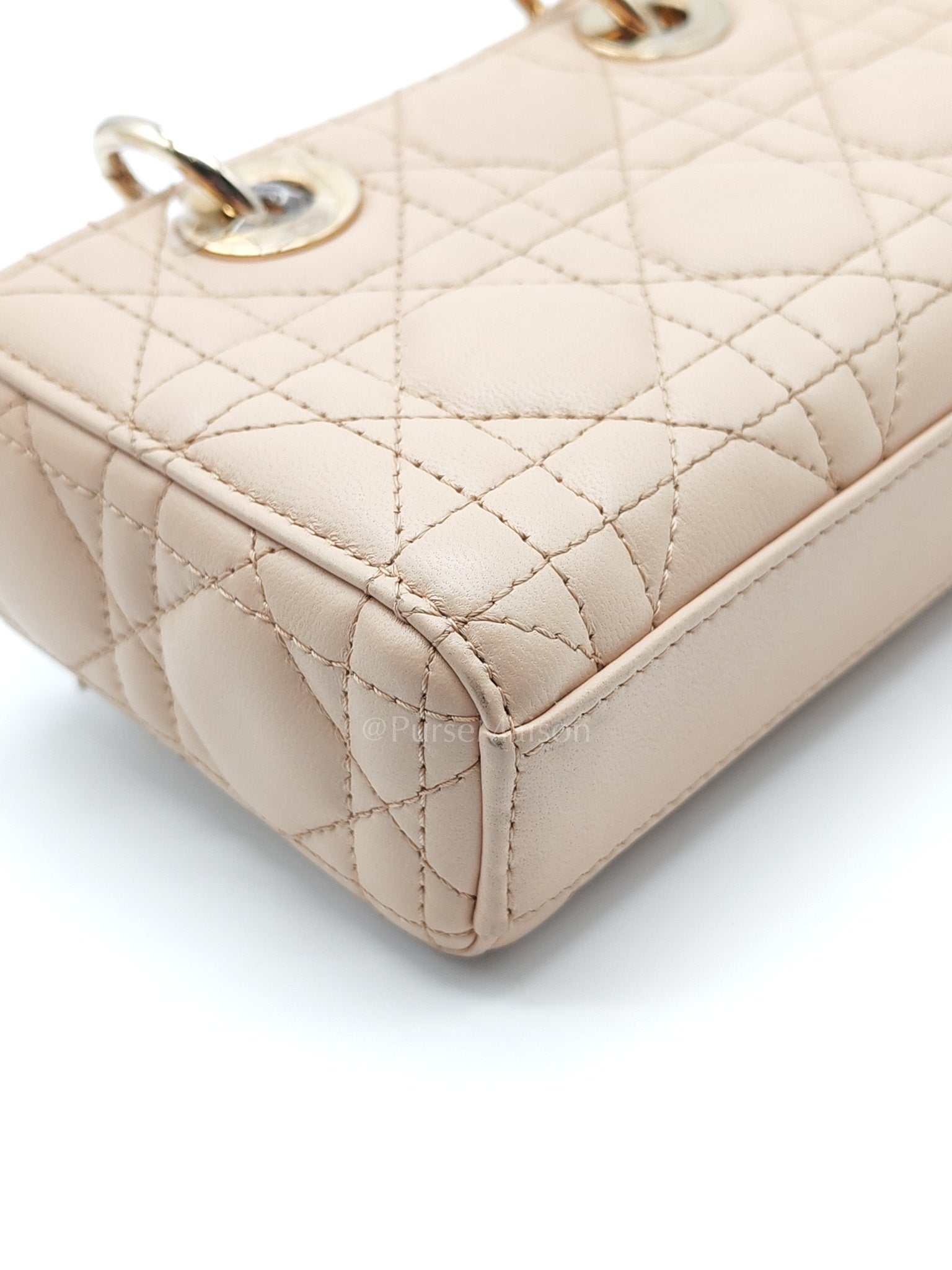 Lady D-Joy Nano in Beige Cannage Lambskin Leather Light Gold Hardware | Purse Maison Luxury Bags Shop