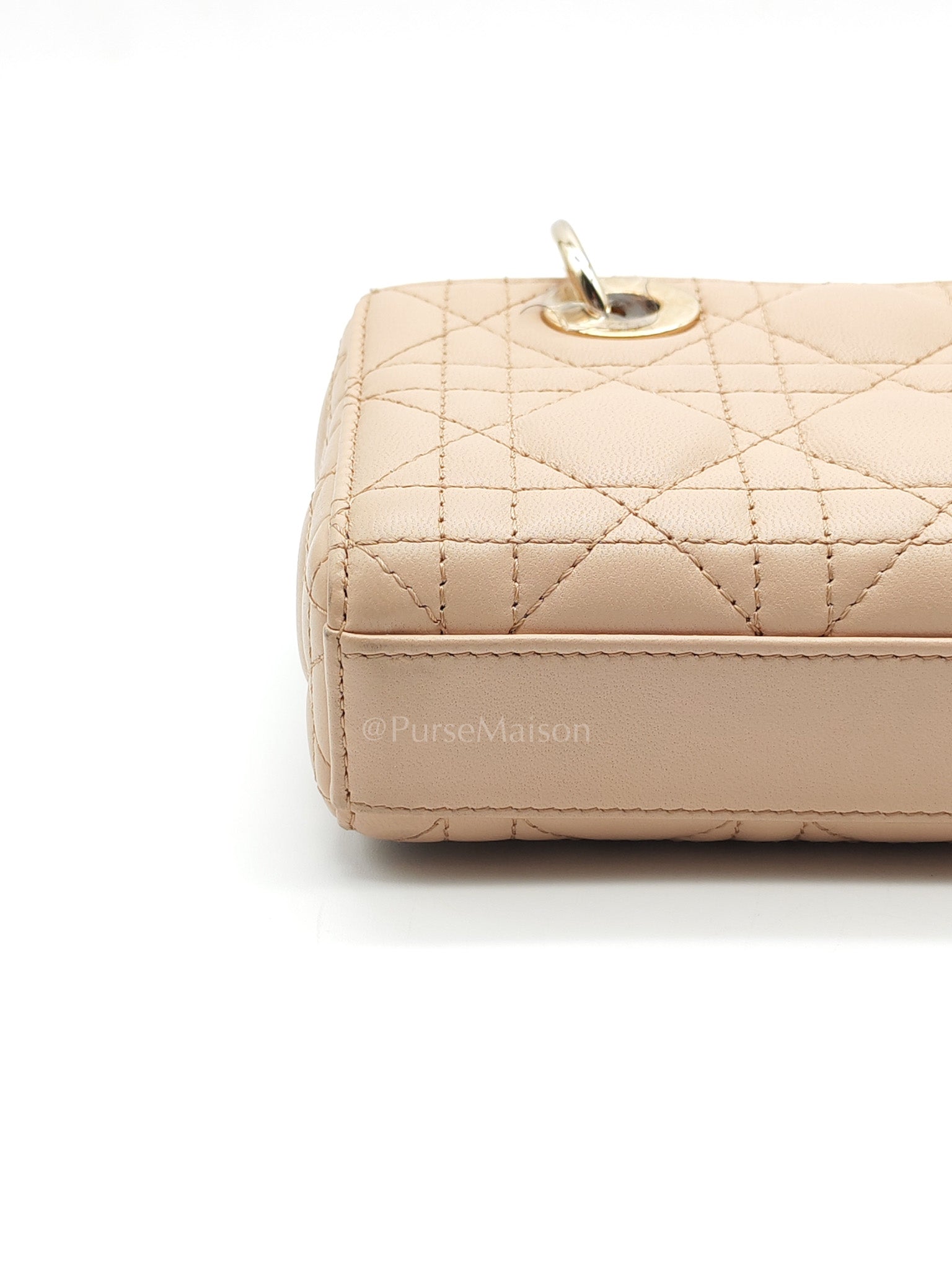 Lady D-Joy Nano in Beige Cannage Lambskin Leather Light Gold Hardware | Purse Maison Luxury Bags Shop
