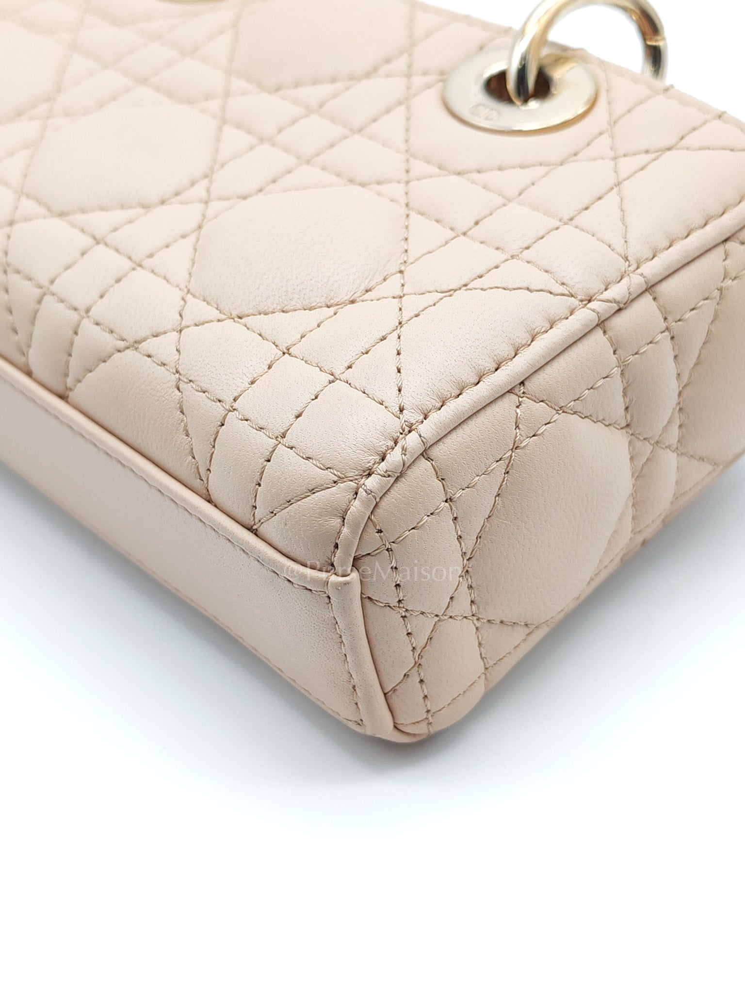 Lady D-Joy Nano in Beige Cannage Lambskin Leather Light Gold Hardware | Purse Maison Luxury Bags Shop