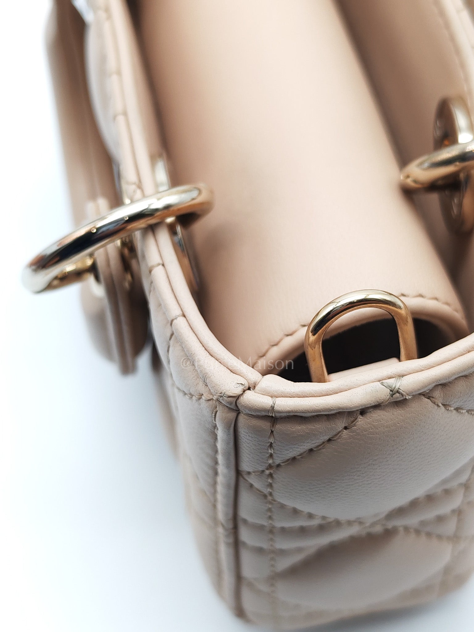 Lady D-Joy Nano in Beige Cannage Lambskin Leather Light Gold Hardware | Purse Maison Luxury Bags Shop