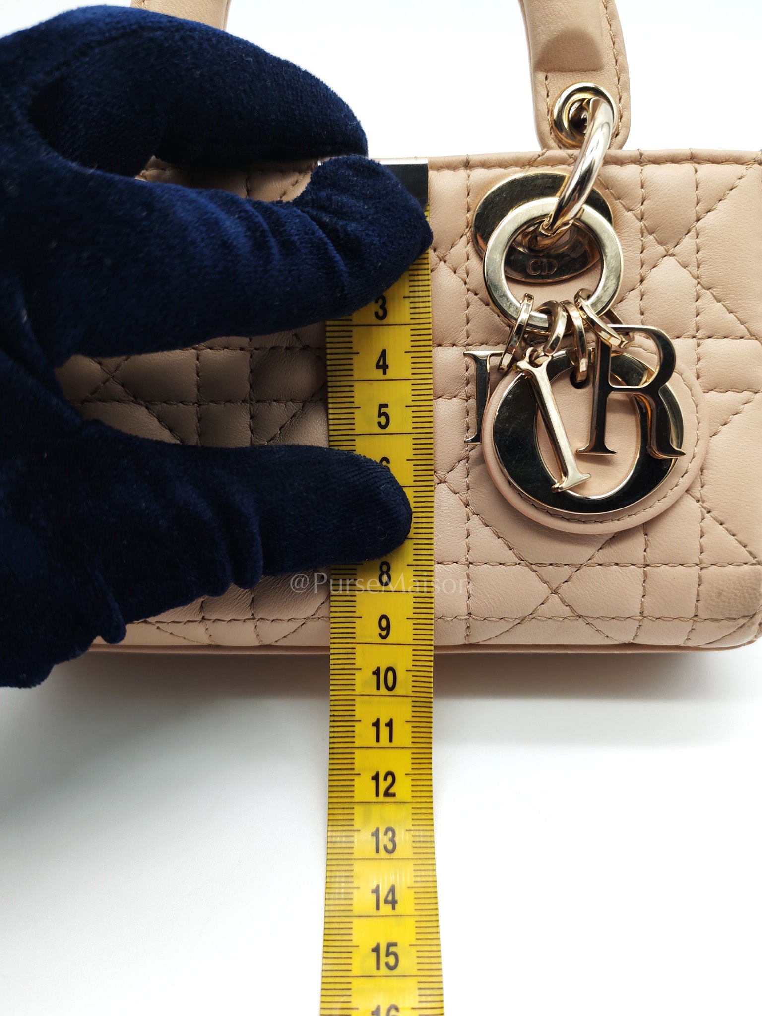 Lady D-Joy Nano in Beige Cannage Lambskin Leather Light Gold Hardware | Purse Maison Luxury Bags Shop