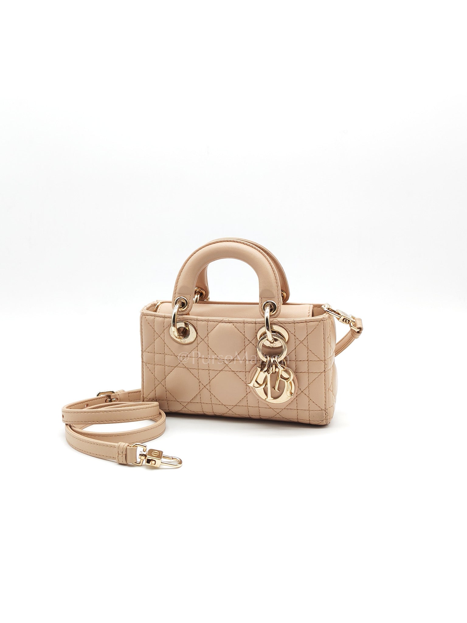 Lady D-Joy Nano in Beige Cannage Lambskin Leather Light Gold Hardware | Purse Maison Luxury Bags Shop