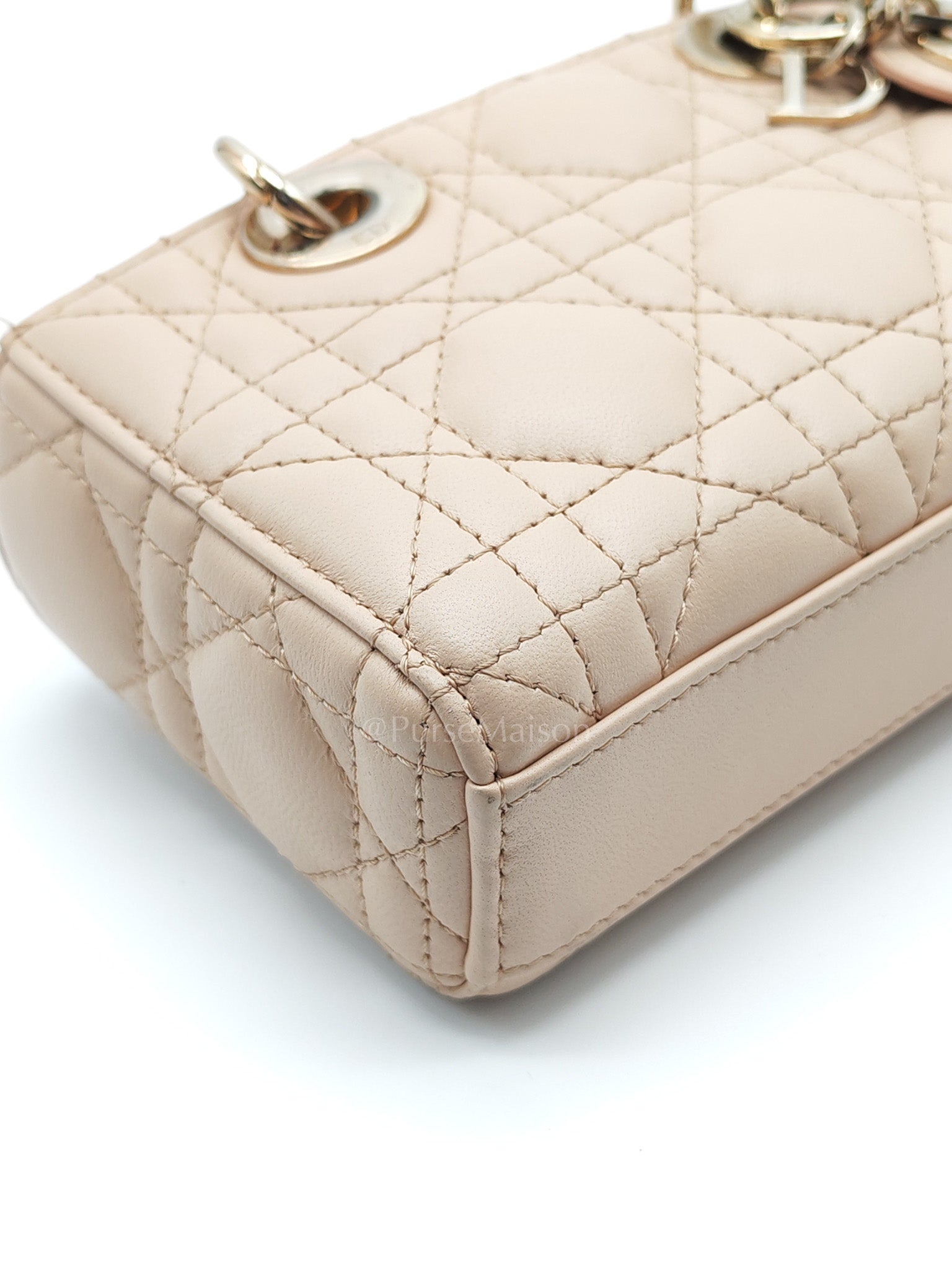 Lady D-Joy Nano in Beige Cannage Lambskin Leather Light Gold Hardware | Purse Maison Luxury Bags Shop