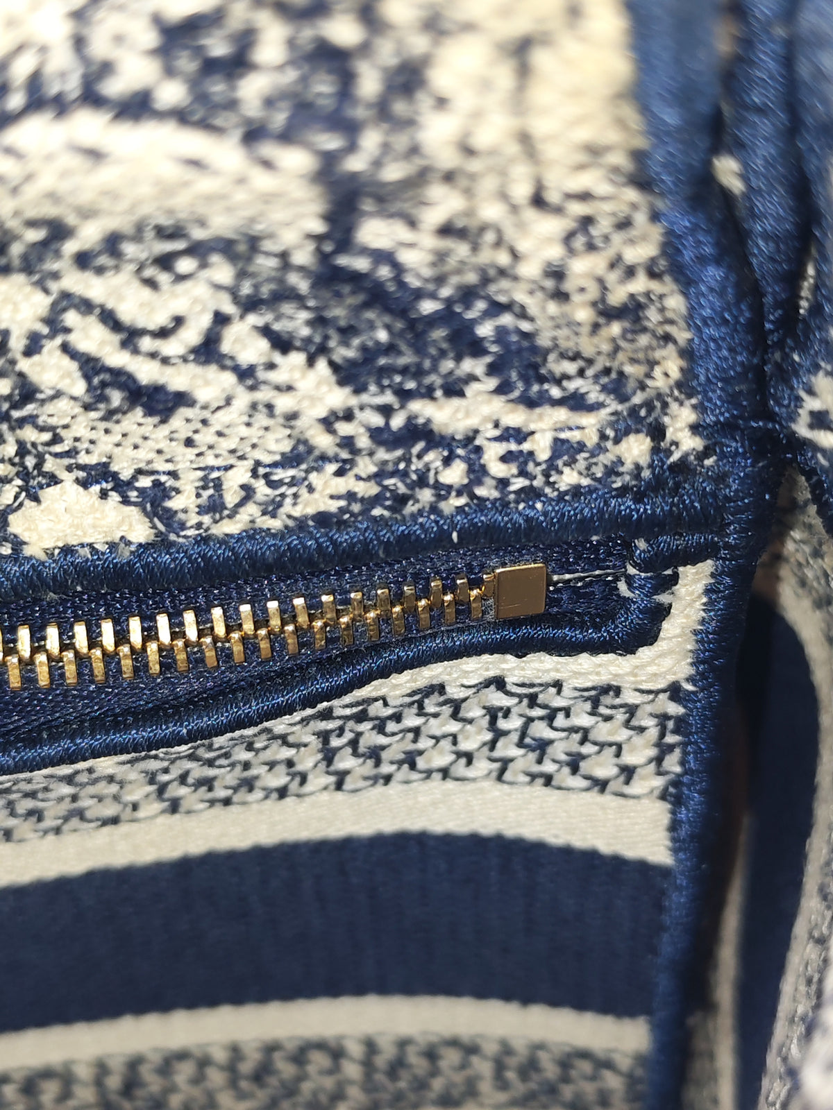 Christian Dior Lady D-Lite Medium in Navy Blue Toile de Jouy Embroidery Canvas and Light Gold Hardware | Purse Maison Luxury Bags Shop