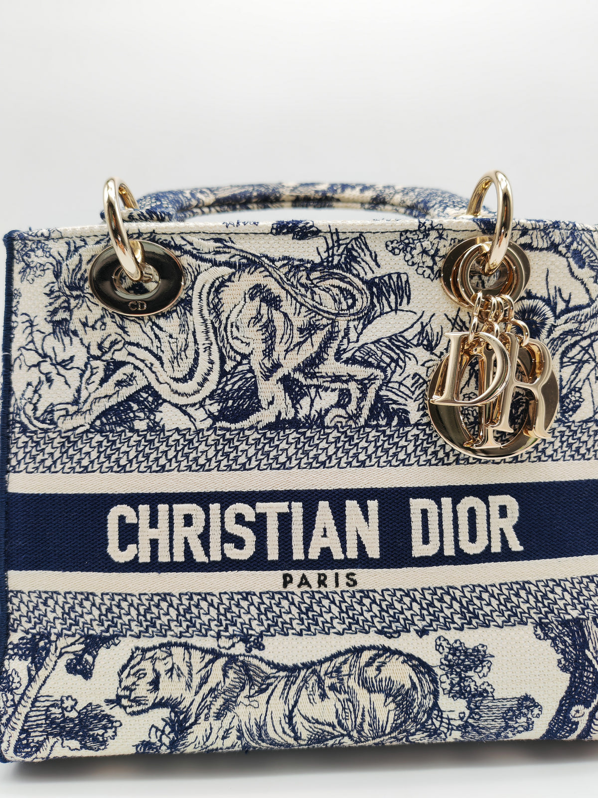 Christian Dior Lady D-Lite Medium in Toile De Jouy Embroidery Canvas and Light Gold Hardware | Purse Maison Luxury Bags Shop