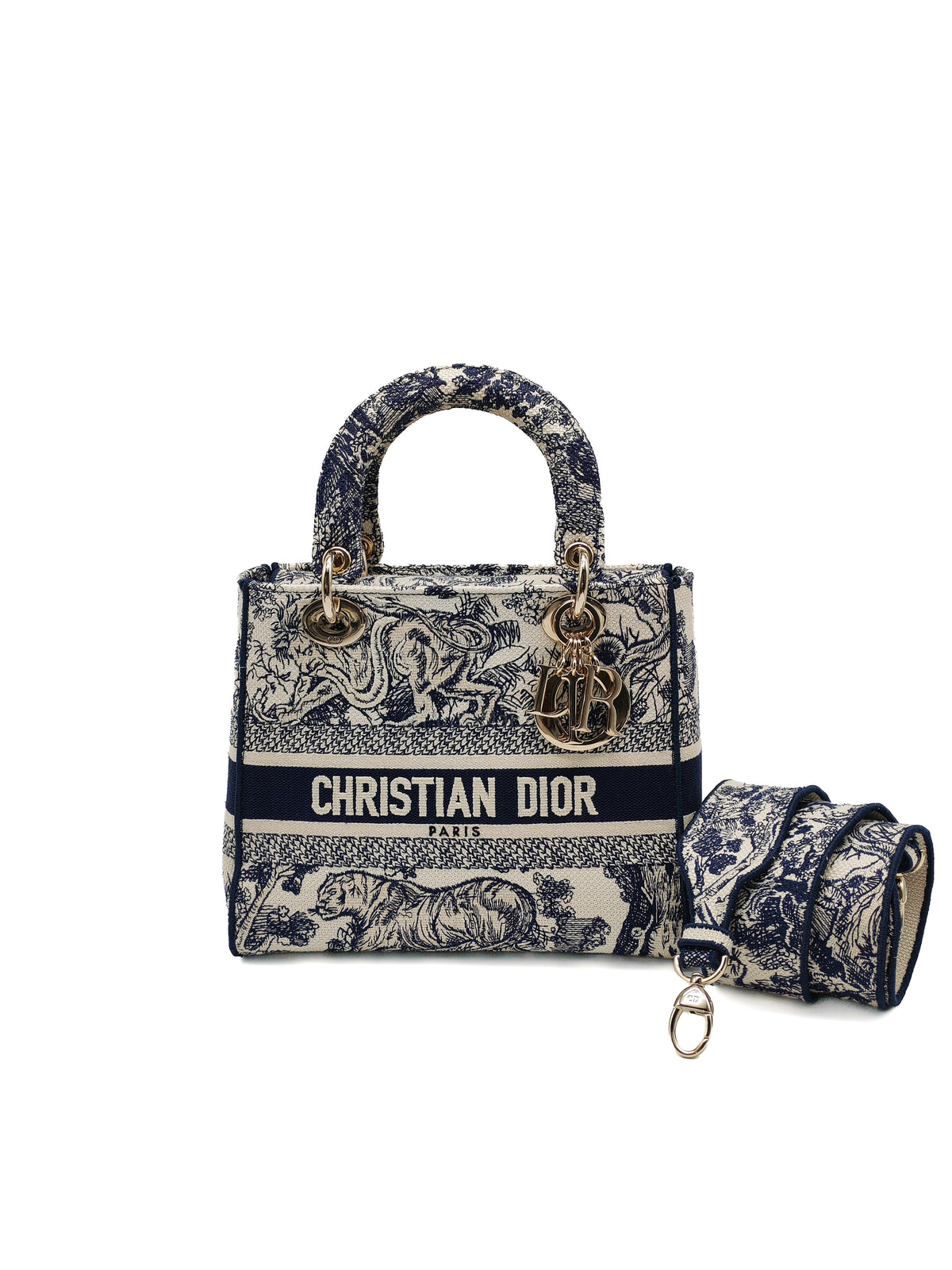 Christian Dior Lady D-Lite Medium in Toile De Jouy Embroidery Canvas and Light Gold Hardware | Purse Maison Luxury Bags Shop