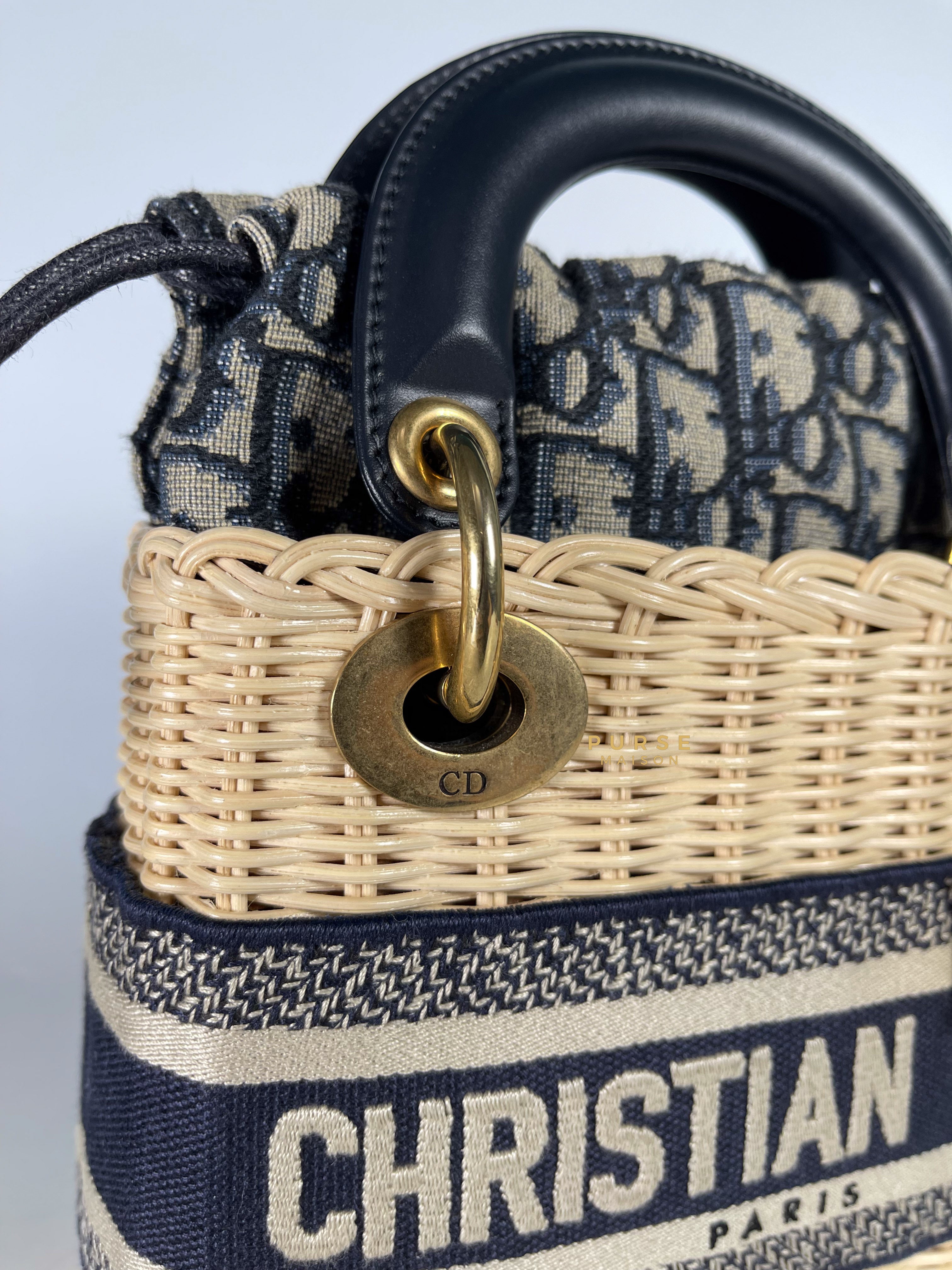 Christian Dior Lady Dior Bag Wicker and Oblique Canvas Mini | Purse Maison Luxury Bags Shop