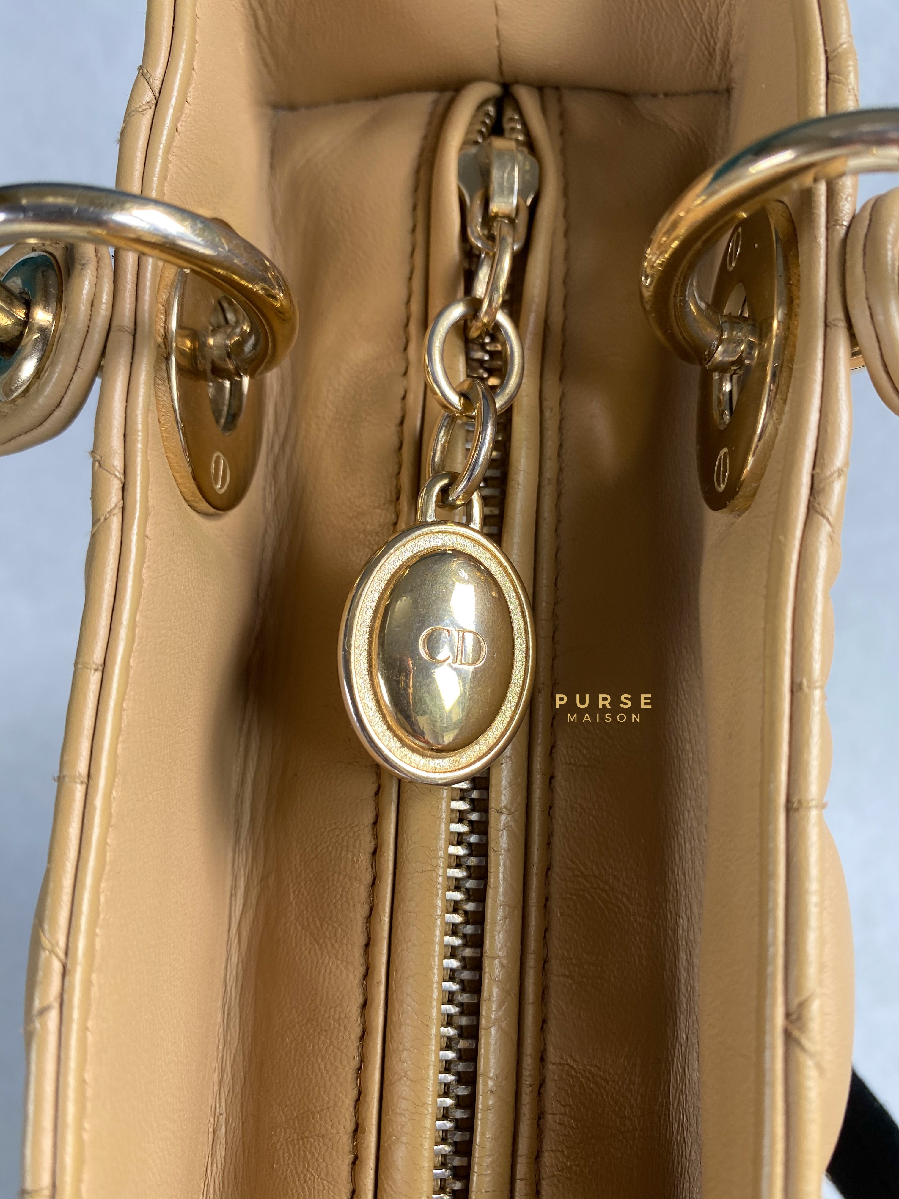 Christian Dior Lady Dior Beige Medium Light Gold hardware Lambskin | Purse Maison Luxury Bags Shop