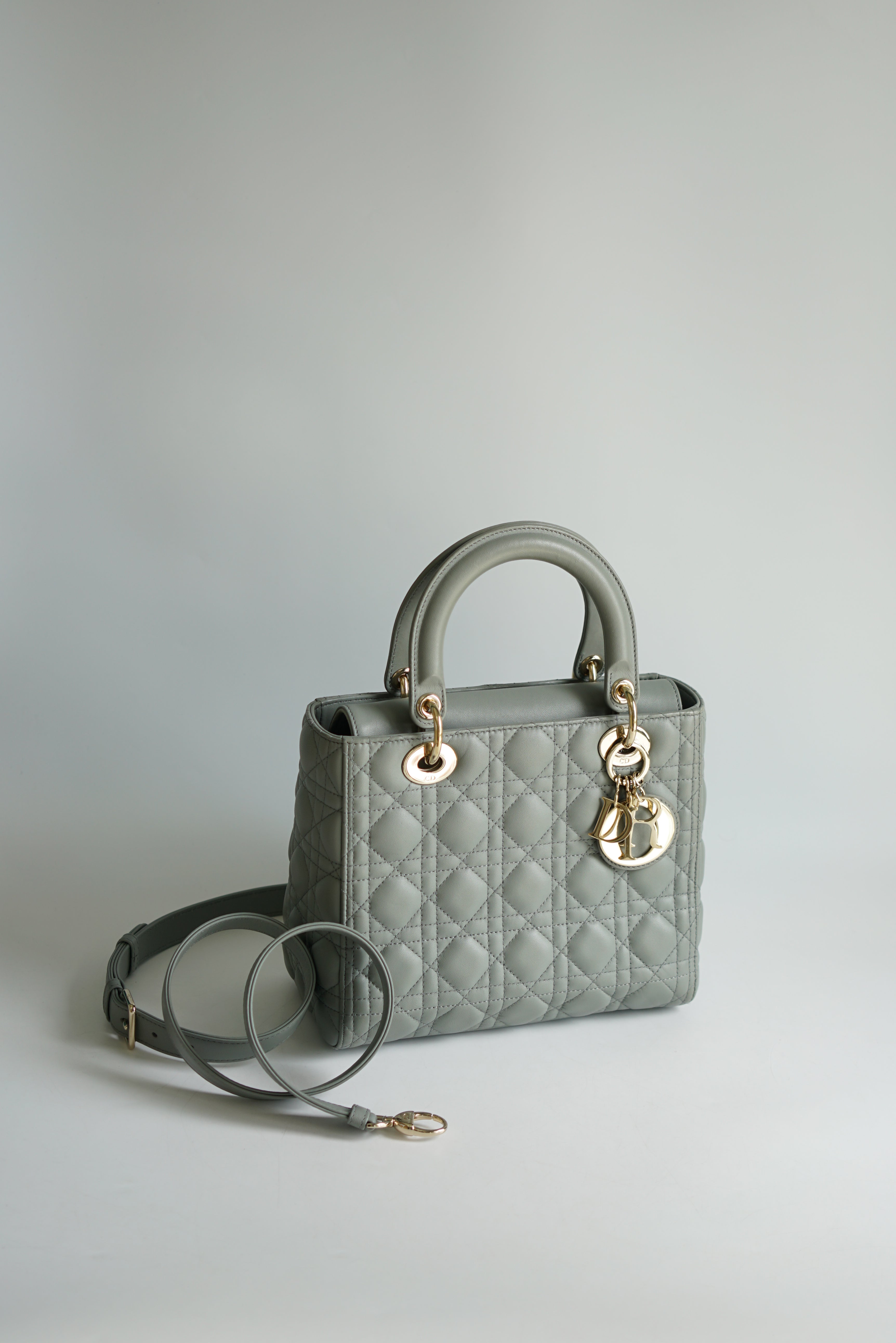 Dior - Medium Lady Dior Bag Stone Gray Cannage Lambskin - Women