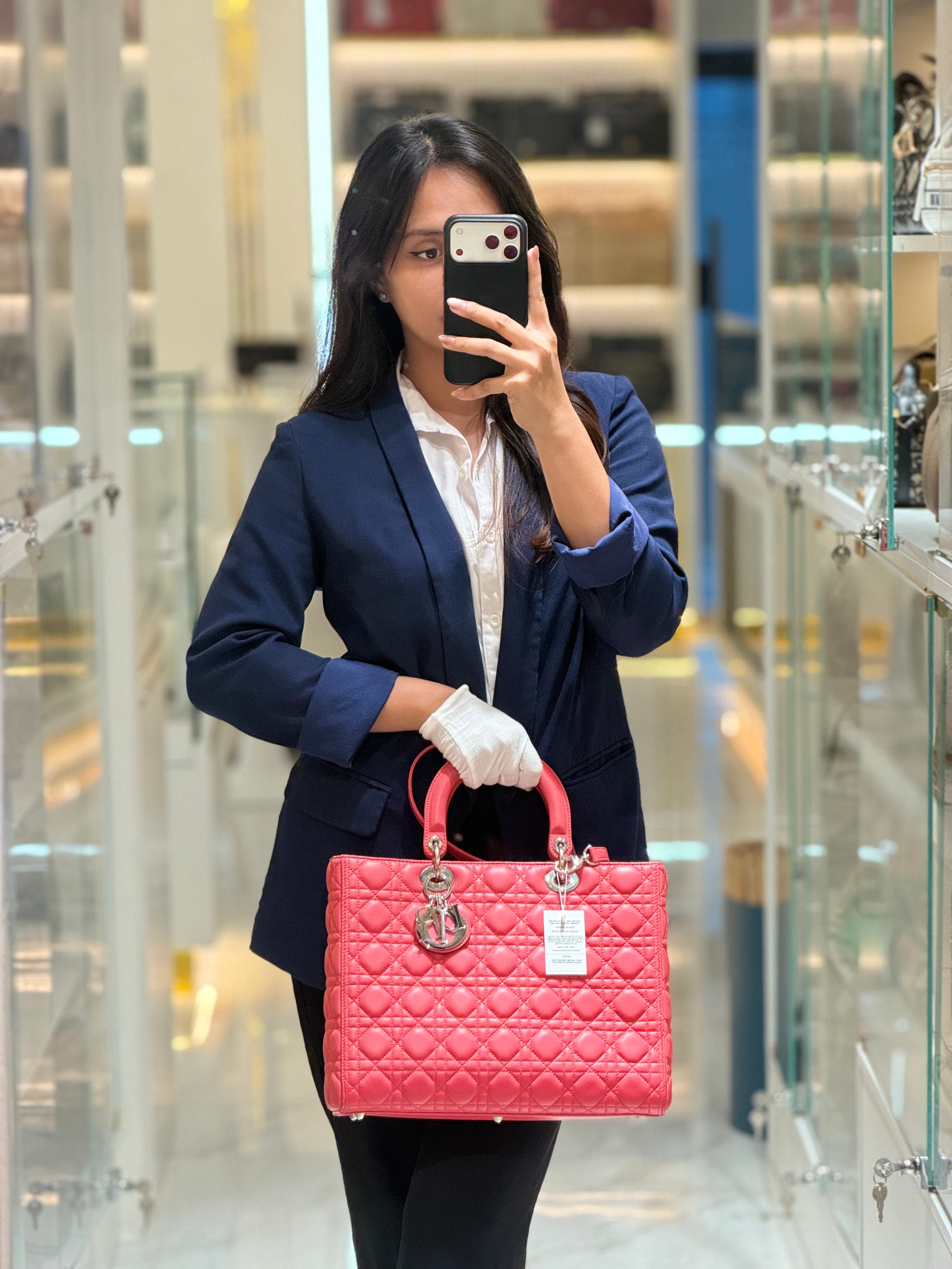Christian Dior Lady Dior Large in Salmon Cannage Lambskin Leather Shoulder Bag | Purse Maison Luxury Bags Shop