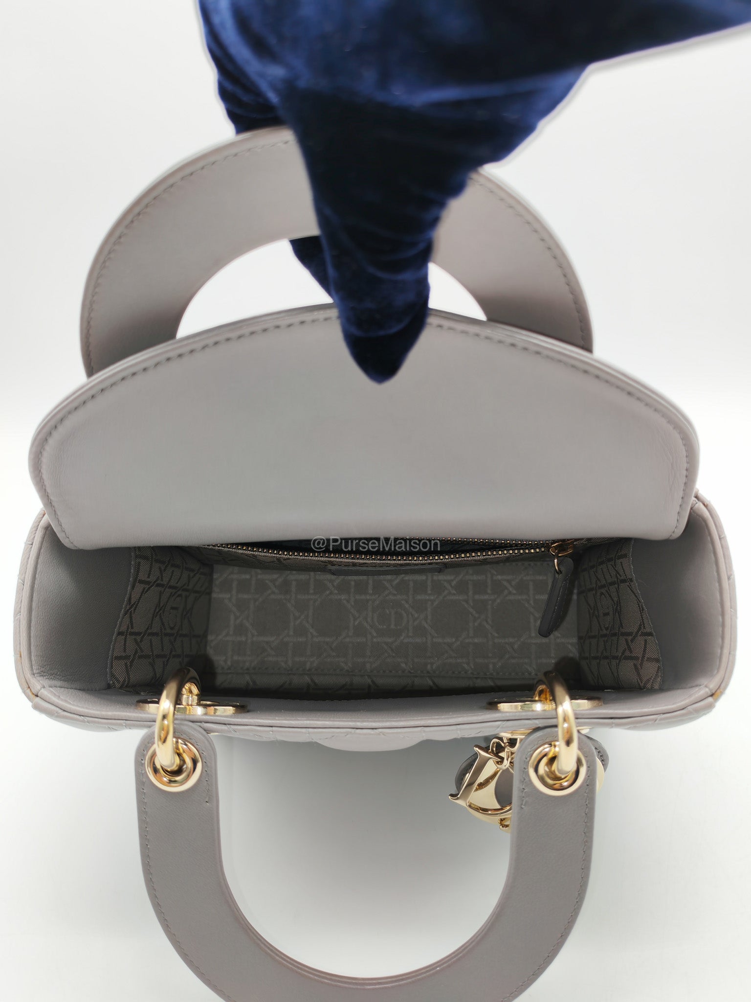 Christian Dior Lady Dior Lucky Badges in Gray Cannage Lambskin Leather Shoulder Bag | Purse Maison Luxury Bags Shop
