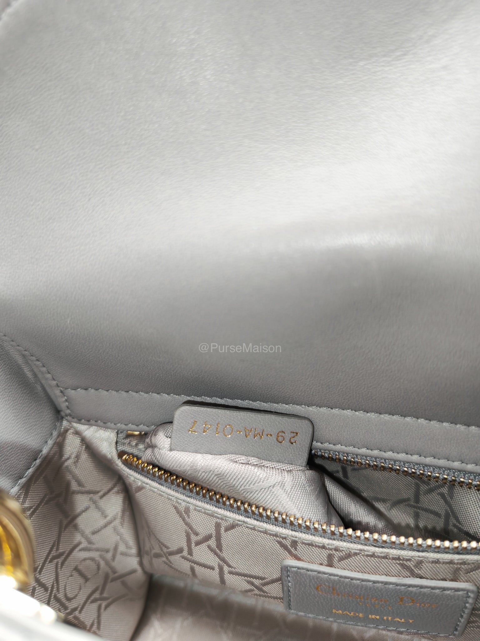 Christian Dior Lady Dior Lucky Badges in Gray Cannage Lambskin Leather Shoulder Bag | Purse Maison Luxury Bags Shop