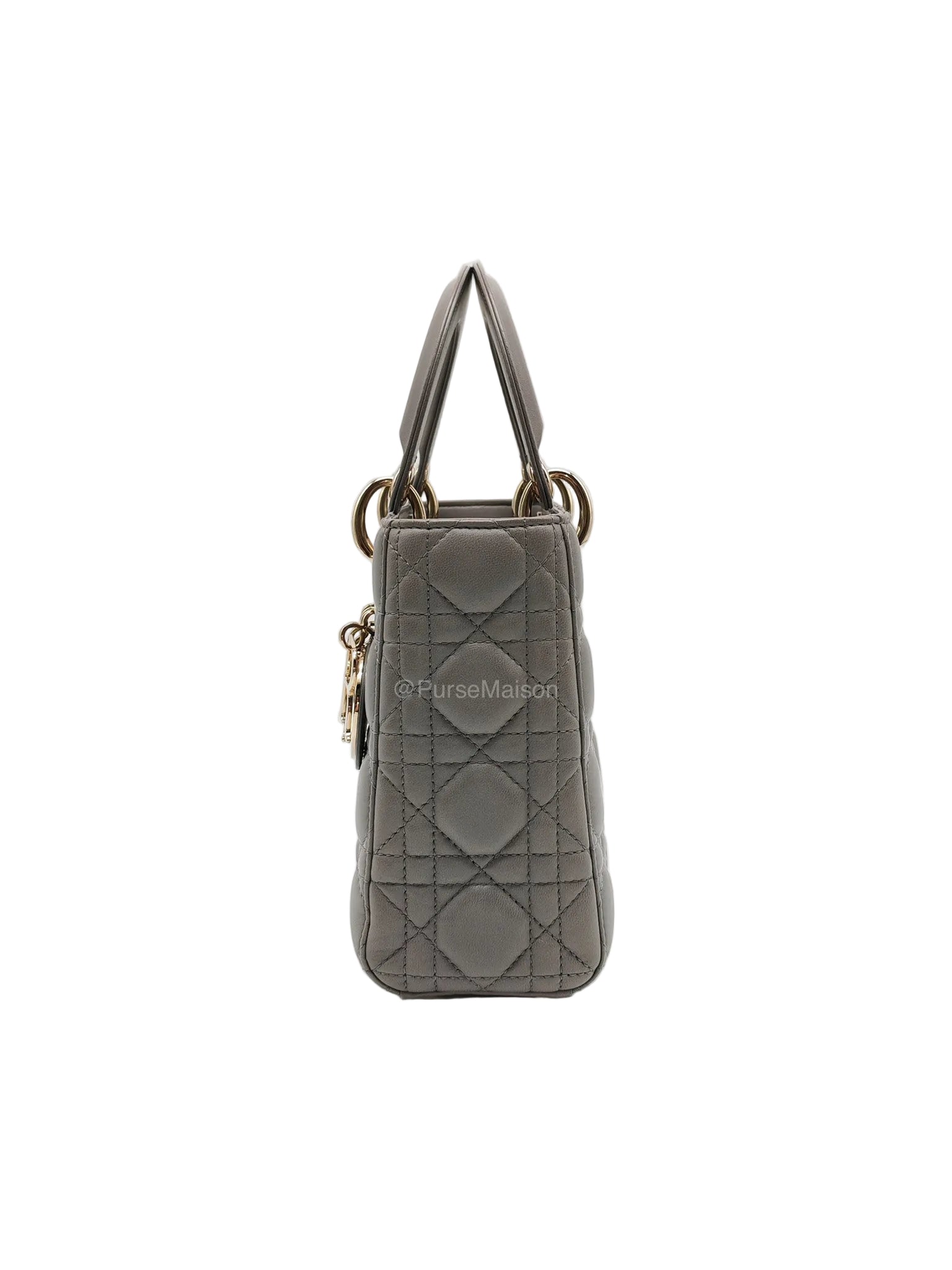 Christian Dior Lady Dior Lucky Badges in Gray Cannage Lambskin Leather Shoulder Bag | Purse Maison Luxury Bags Shop