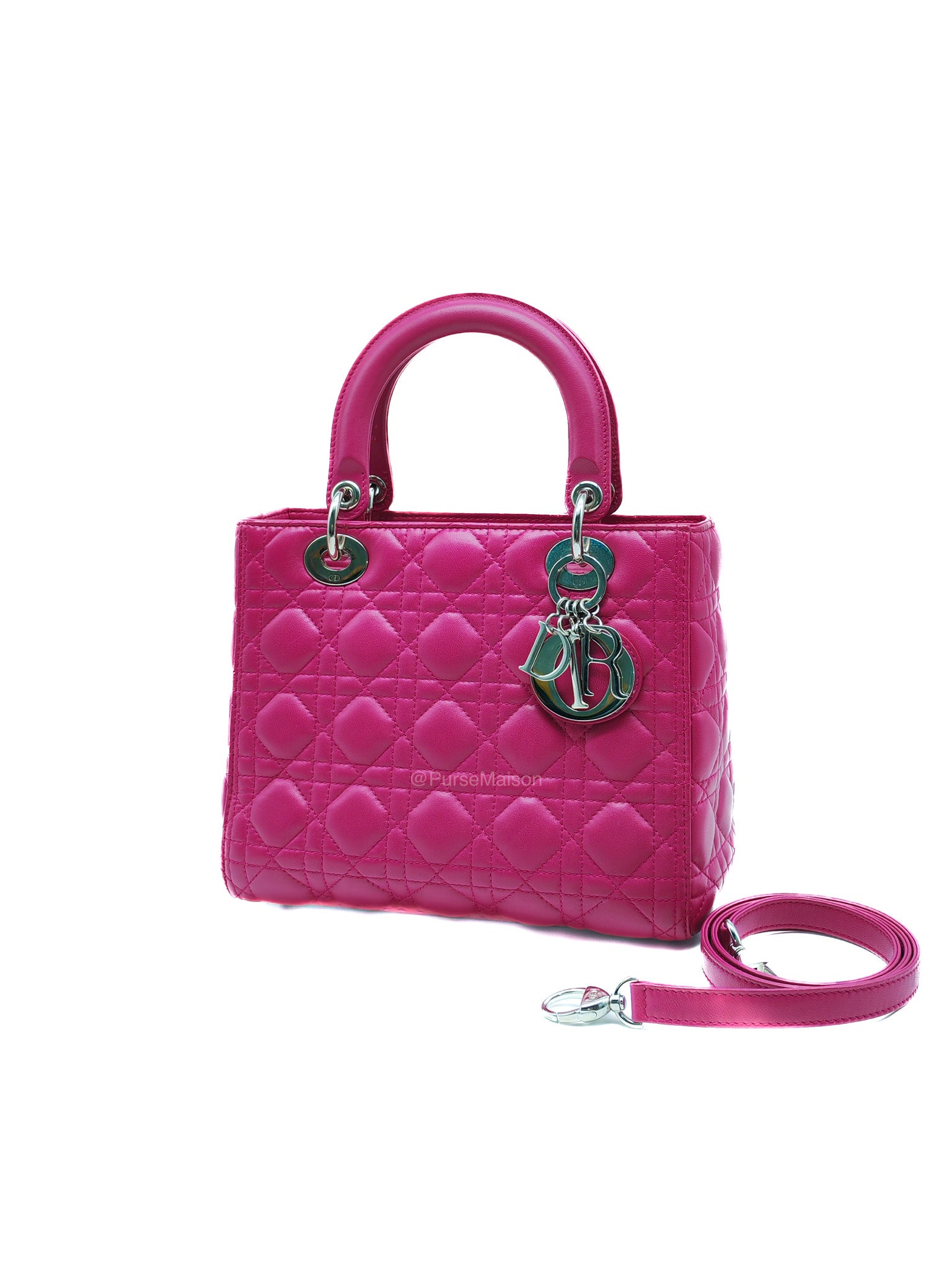Christian Dior Lady Dior Medium in Dark Magenta Quilted Cannage Lambskin Leather Shoulder Bag | Purse Maison Luxury Bags Shop