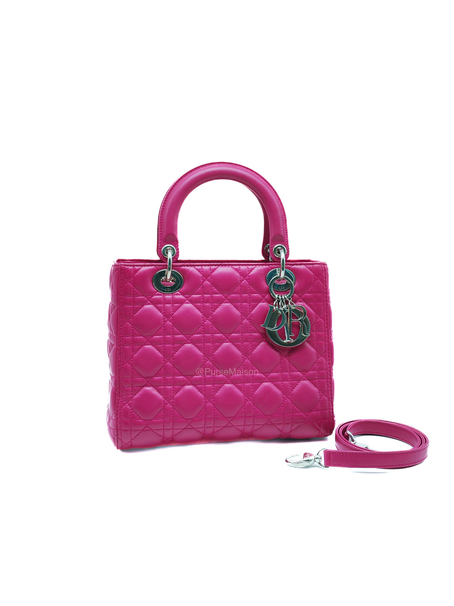 Christian Dior Lady Dior Medium in Dark Magenta Quilted Cannage Lambskin Leather Shoulder Bag | Purse Maison Luxury Bags Shop