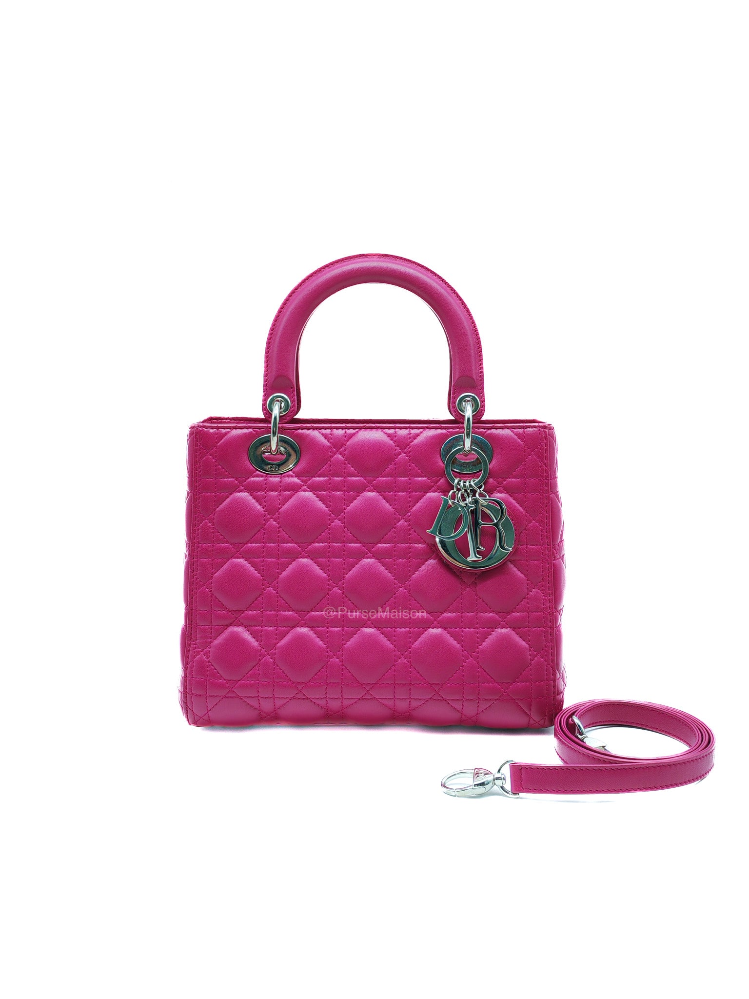 Christian Dior Lady Dior Medium in Dark Magenta Quilted Cannage Lambskin Leather Shoulder Bag | Purse Maison Luxury Bags Shop