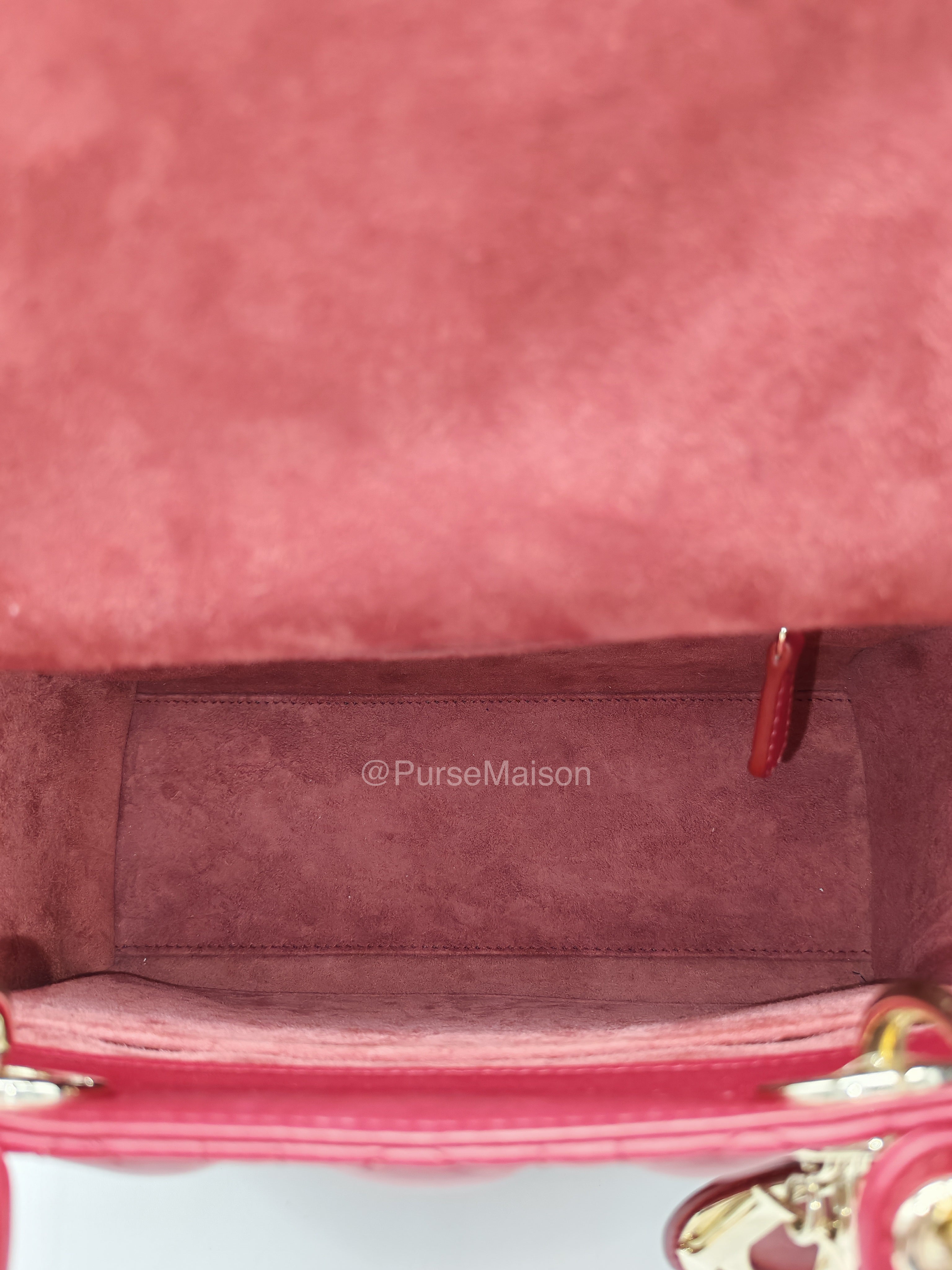Christian Dior Lady Dior Medium in Dark Red Cannage Quilted Lambskin Leather and Light Gold Hardware | Purse Maison Luxury Bags Shop