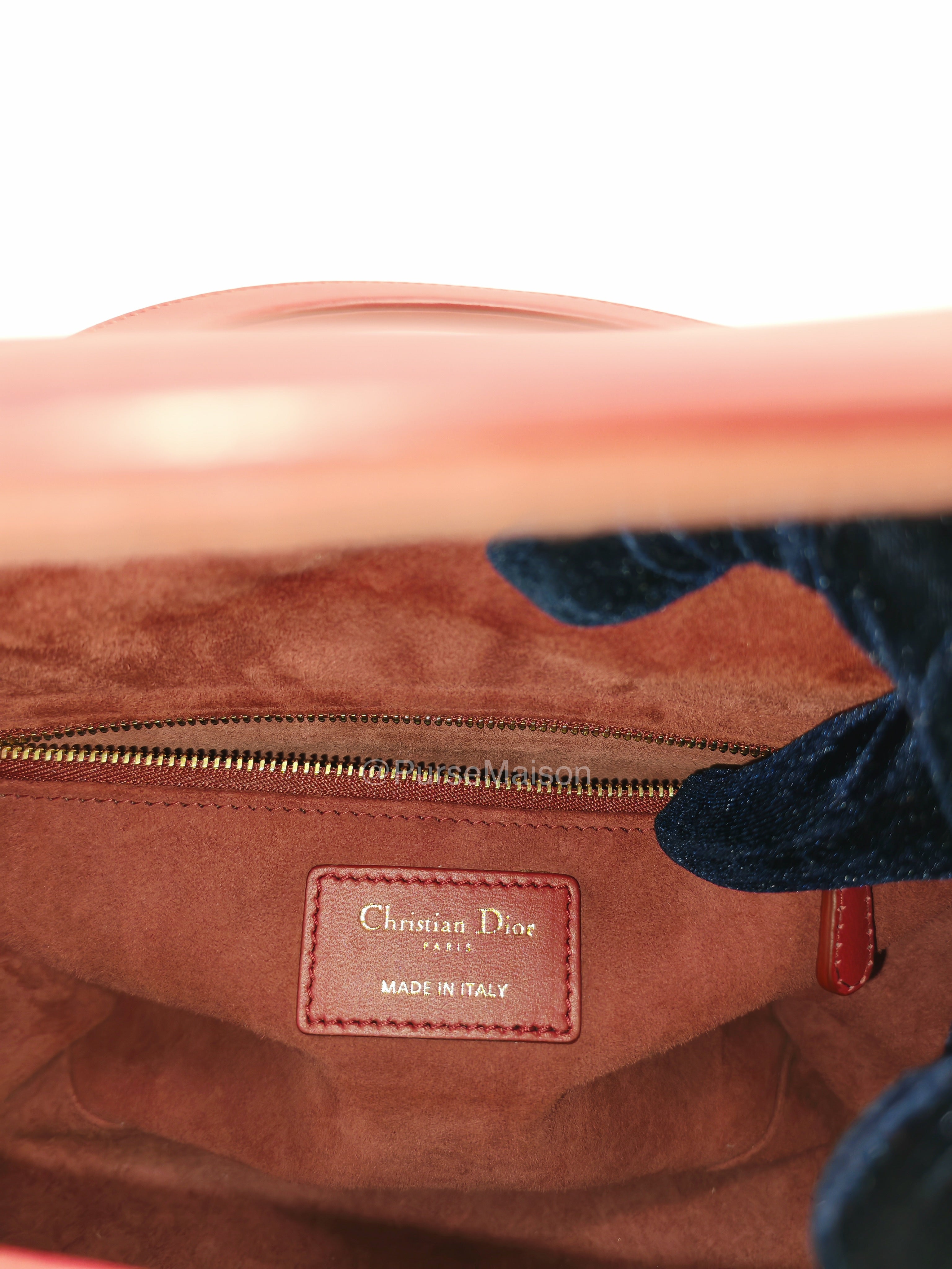 Christian Dior Lady Dior Medium in Dark Red Cannage Quilted Lambskin Leather and Light Gold Hardware | Purse Maison Luxury Bags Shop