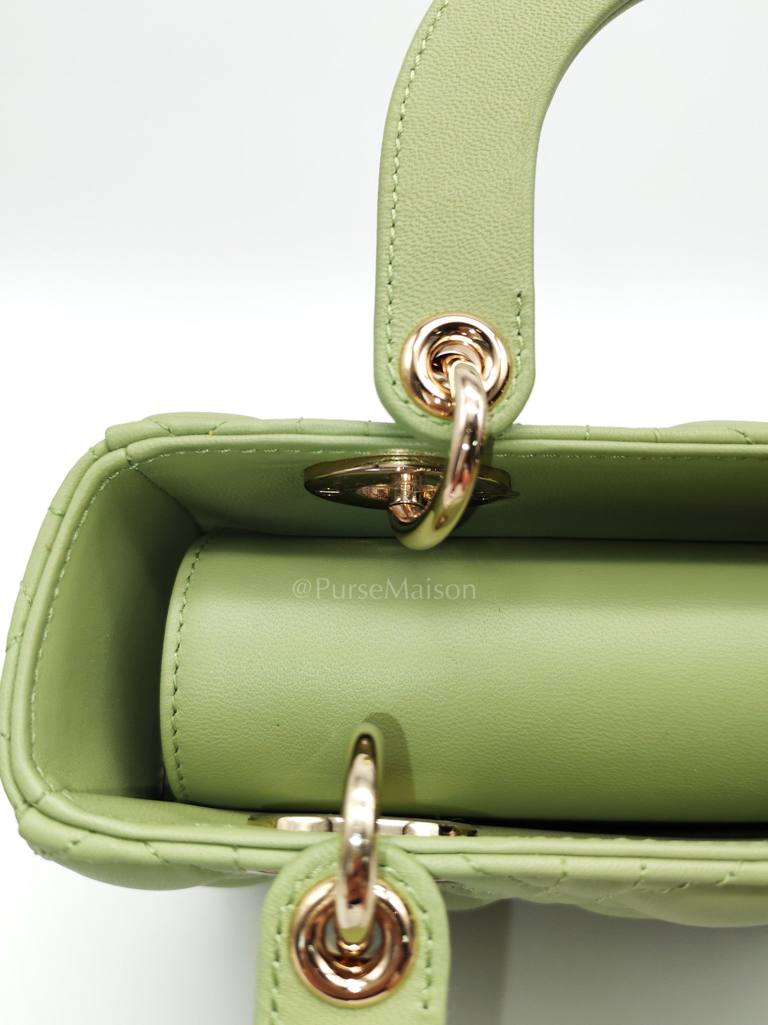 Lady Dior My ABCDior Bag Small in Sage Green Quilted Cannage Lambskin Leather and Light Gold Hardware | Purse Maison Luxury Bags Shop