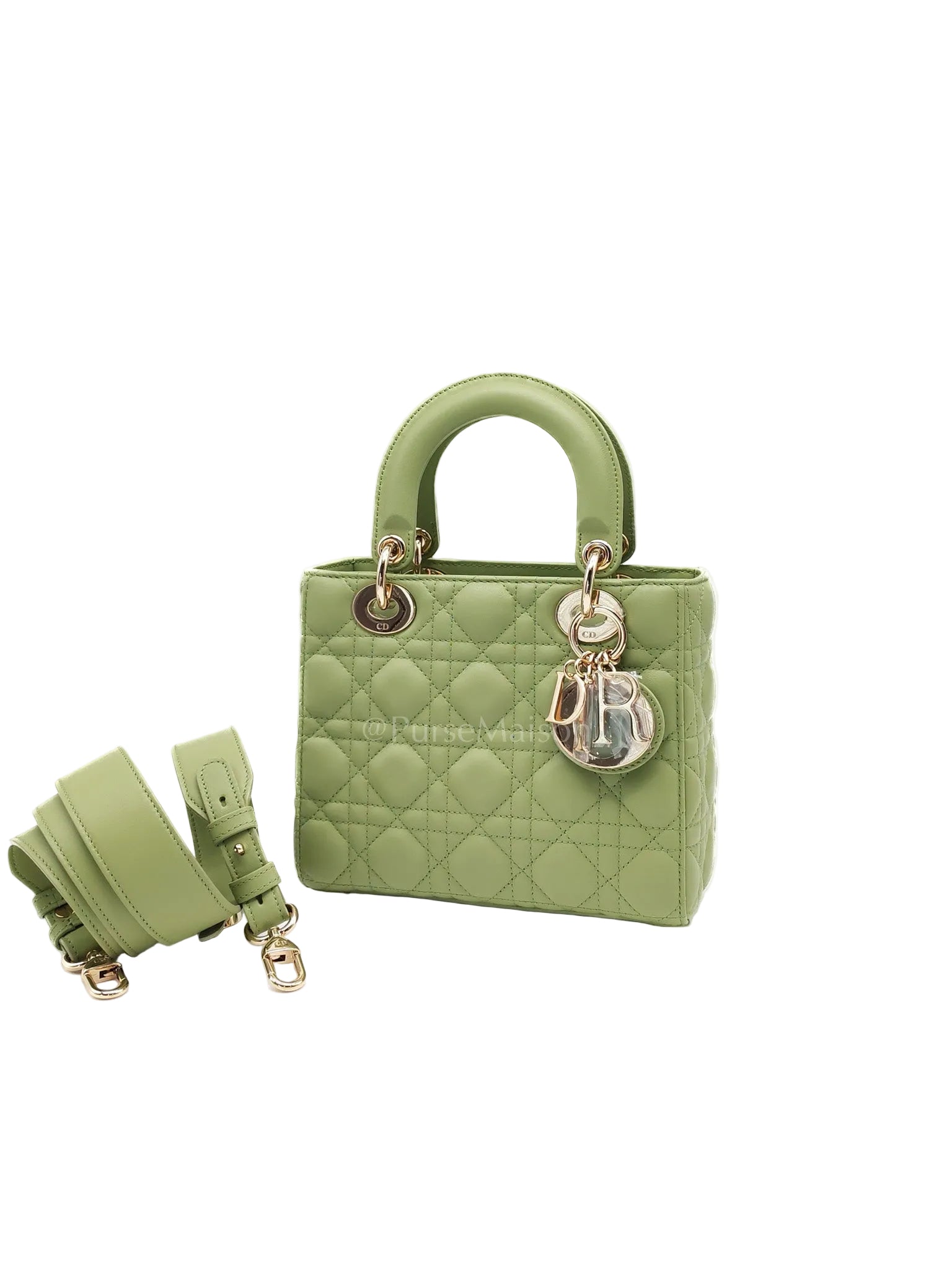Lady Dior My ABCDior Bag Small in Sage Green Quilted Cannage Lambskin Leather and Light Gold Hardware | Purse Maison Luxury Bags Shop