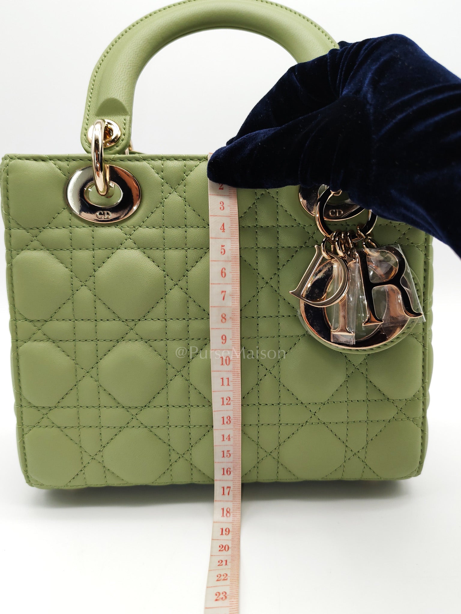Lady Dior My ABCDior Bag Small in Sage Green Quilted Cannage Lambskin Leather and Light Gold Hardware | Purse Maison Luxury Bags Shop